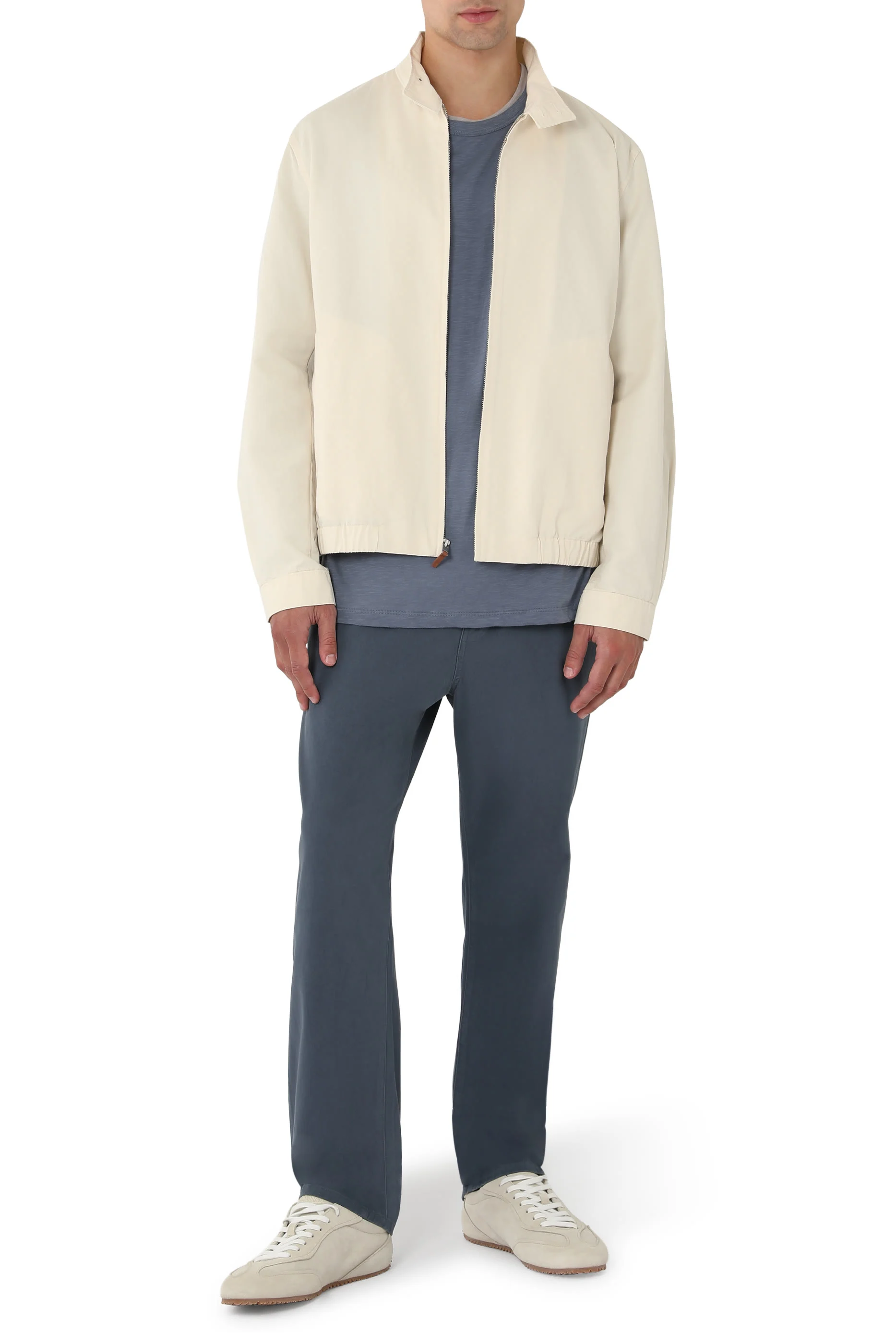 Italian Cotton-Linen Band-Collar Bomber Jacket