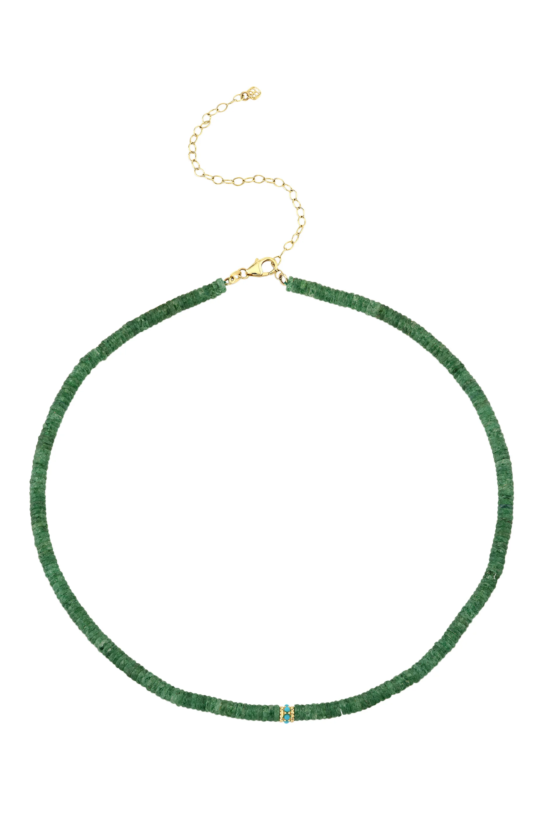 Rondelle Aventurine Choker, 14k Yellow Gold with Diamonds  Turquoise