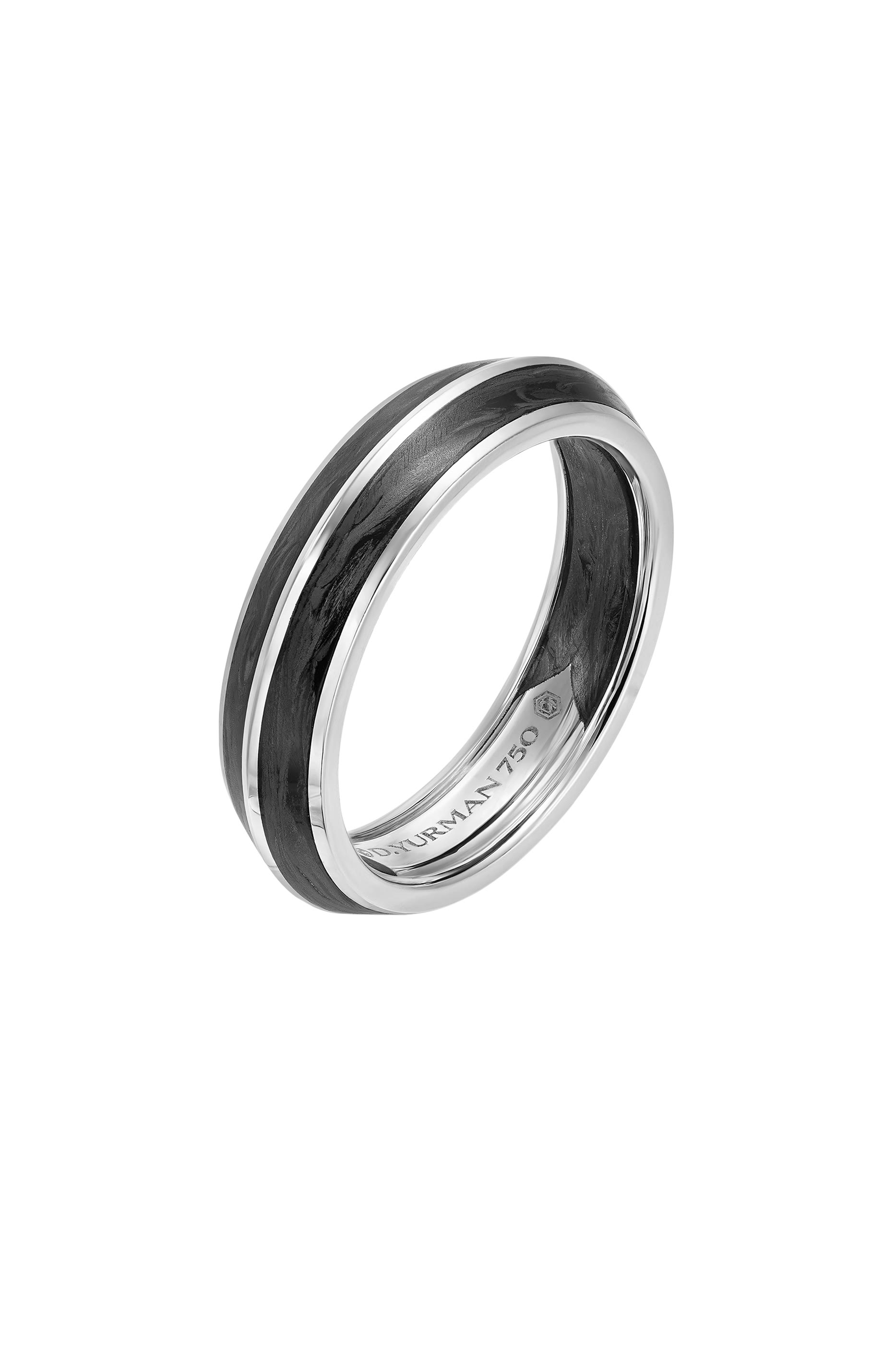 Knife Edge Band Ring, 18K White Gold  Forged Carbon