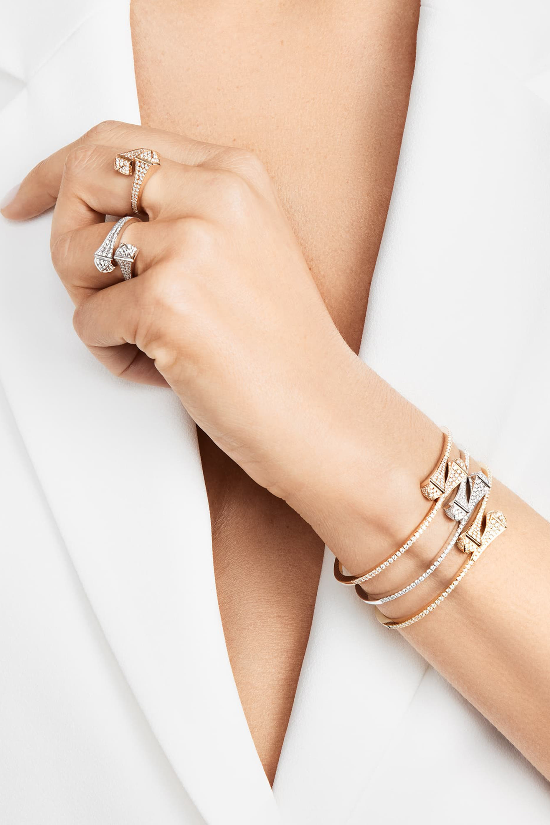 Cleo Slim Midi Ring, 18k White Gold with Full Diamonds