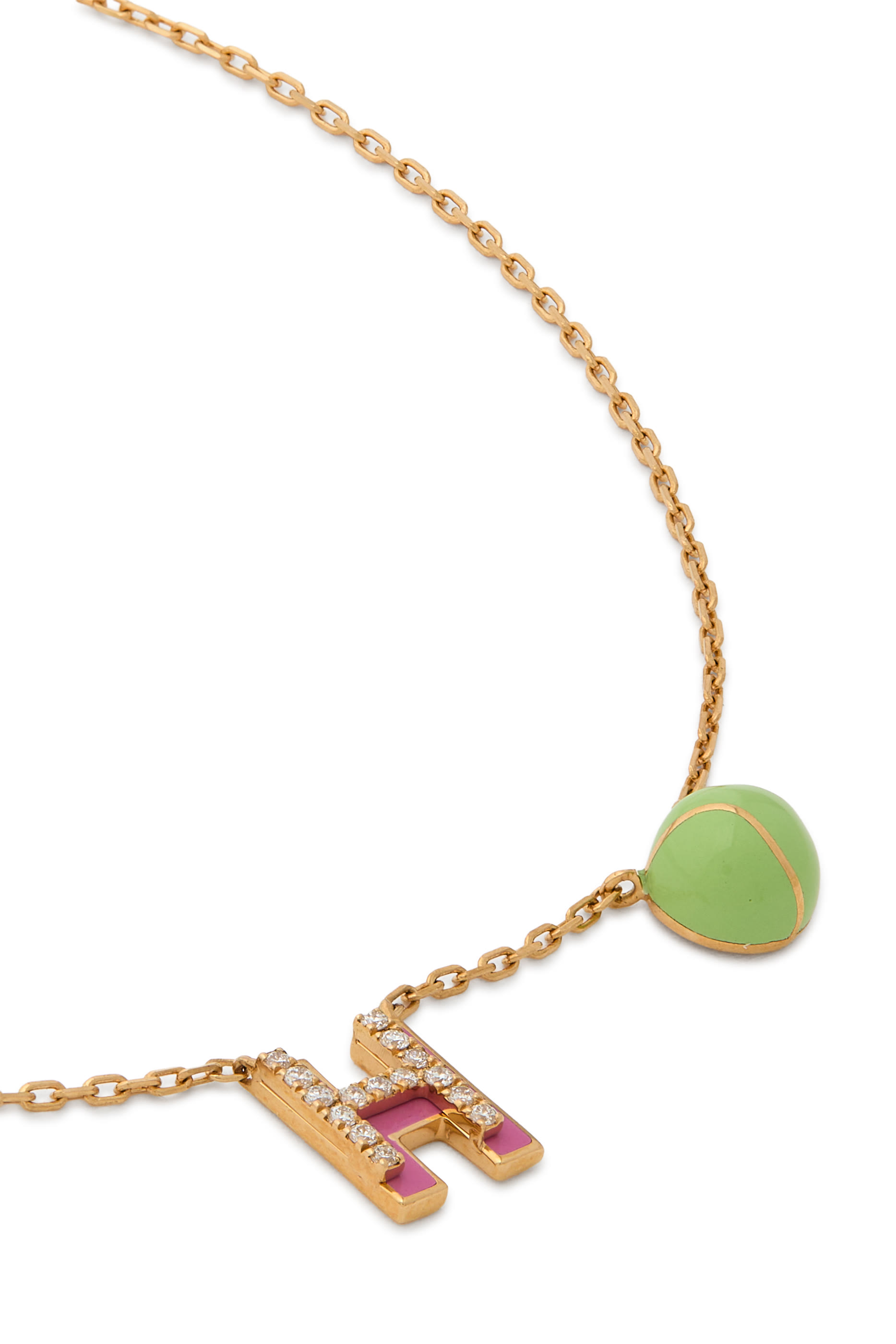 Letter H  Ball Charm Anklet, 18K Yellow Gold, Diamonds  Enamel