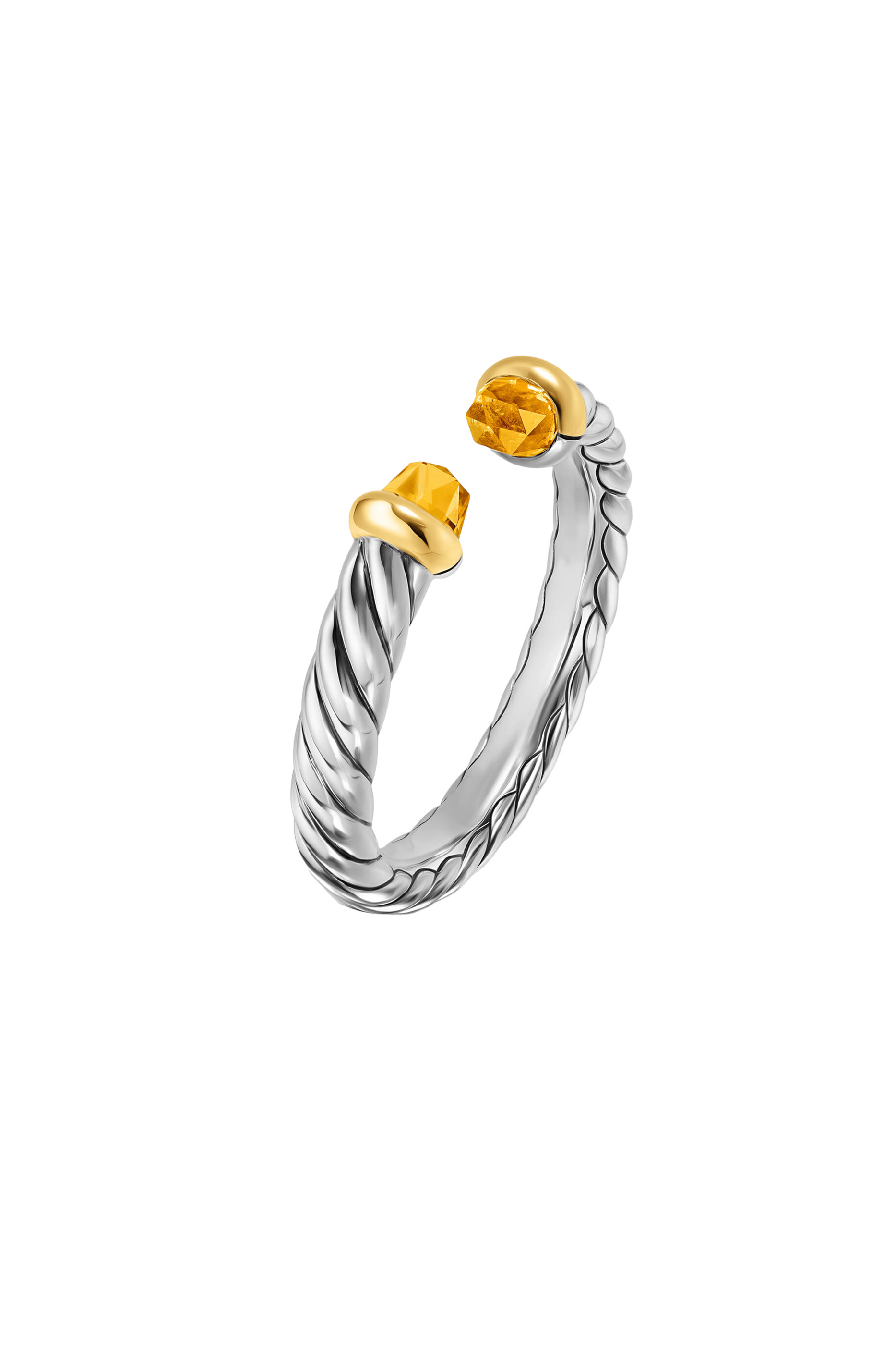 Petite Cable Open Ring, Sterling Silver with 14K Yellow Gold   Citrine