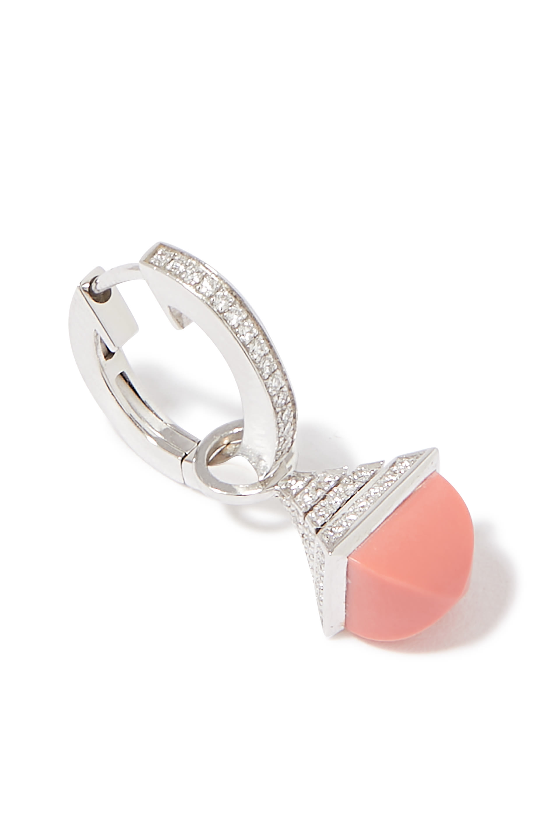 Cleo Mini Rev Drop Earrings, 18k White Gold with Pink Coral  Diamonds