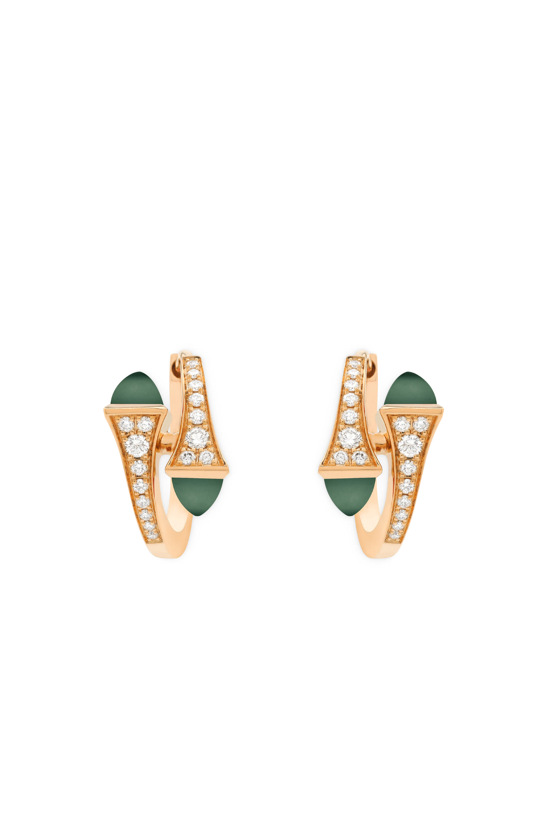 Cleo Huggie Earrings, 18k Rose Gold with Green Agate  Diamonds