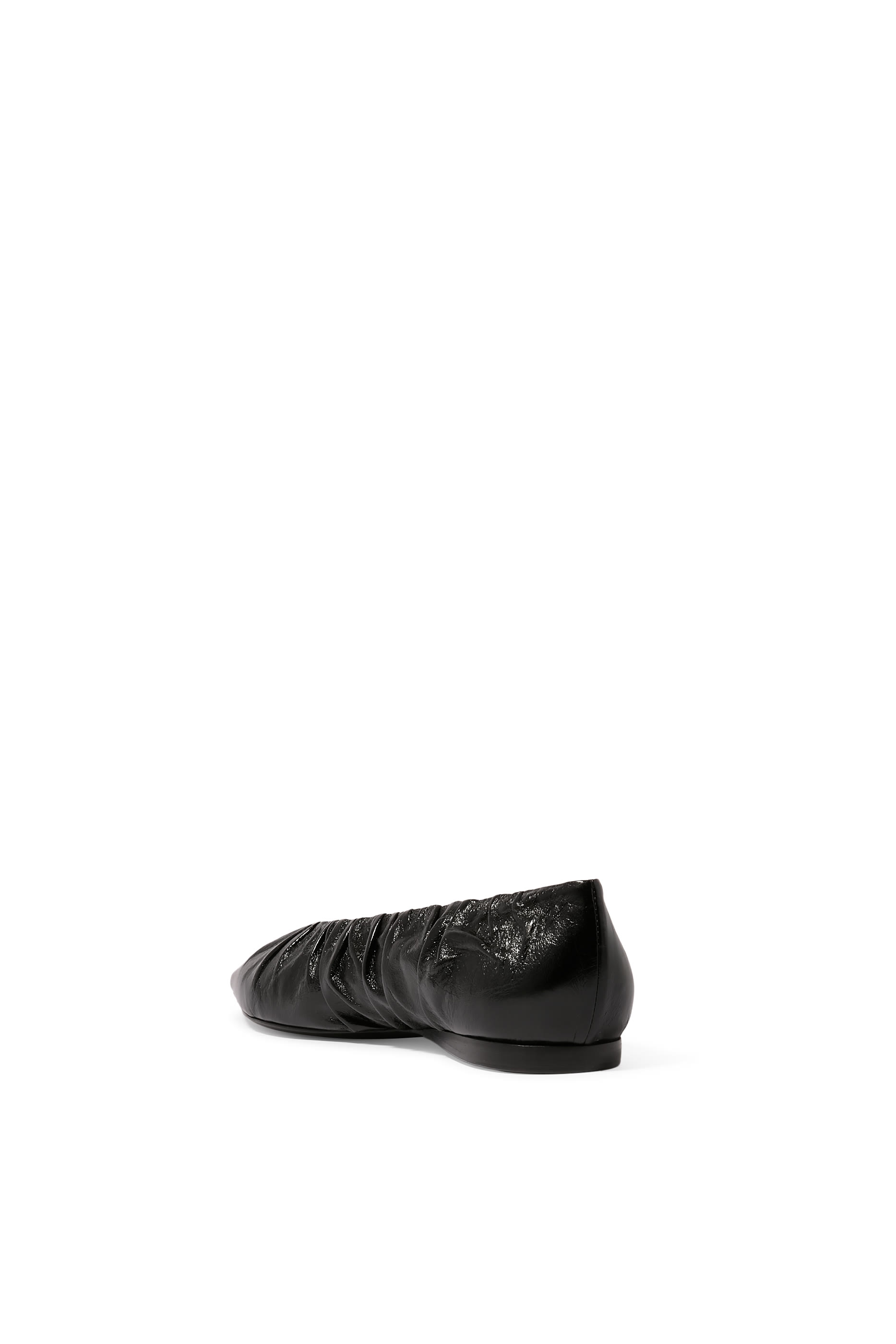 Glossy Ruched Leather Ballet Flats