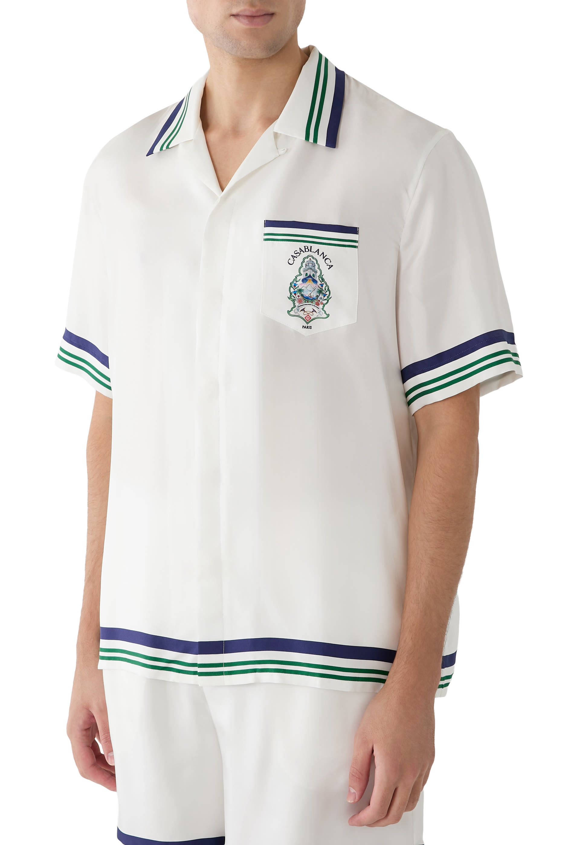 Radiating Monogram Short Sleeve Silk Shirt