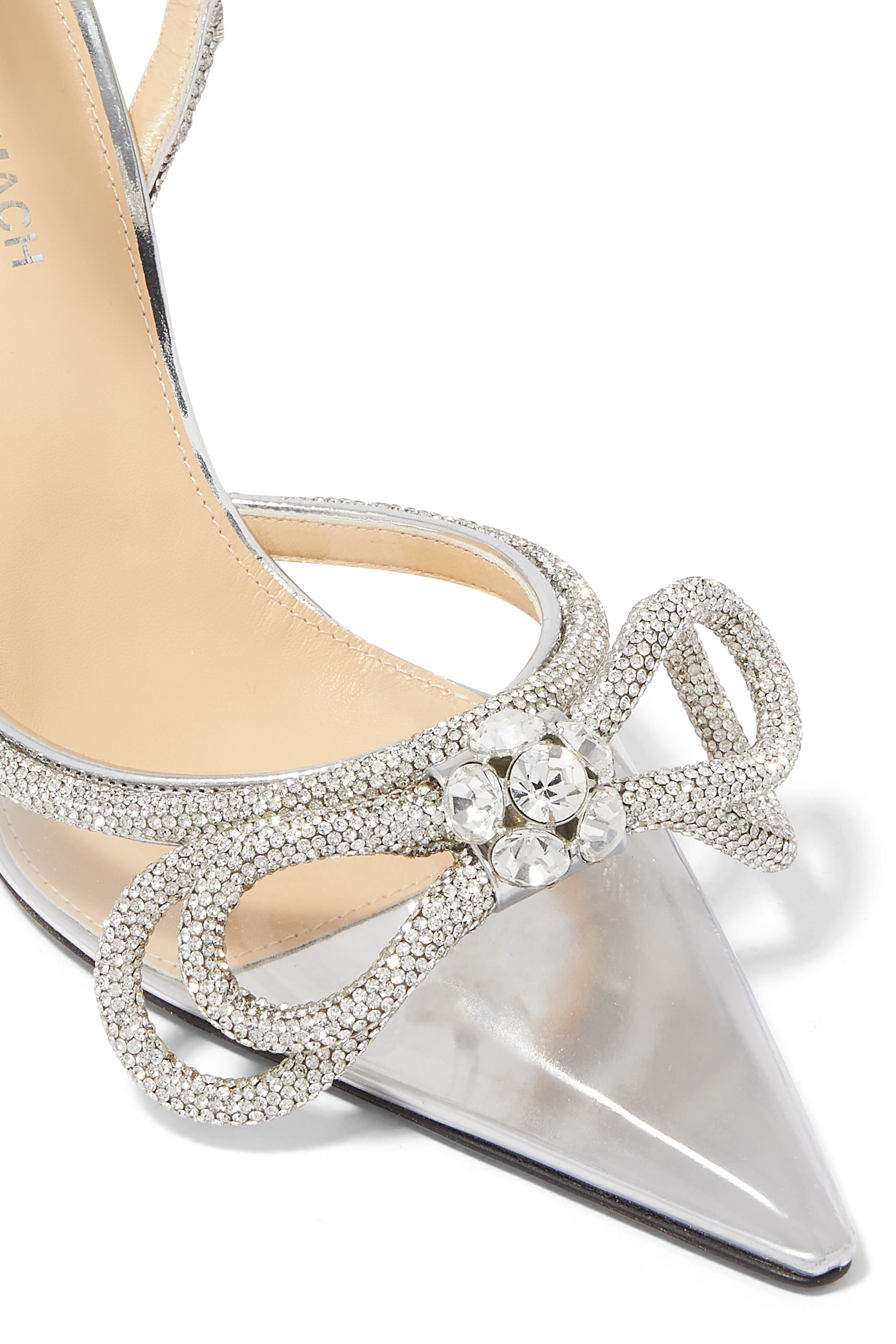 PVC  Crystal Bow 105 Ankle Strap Pointed Pumps