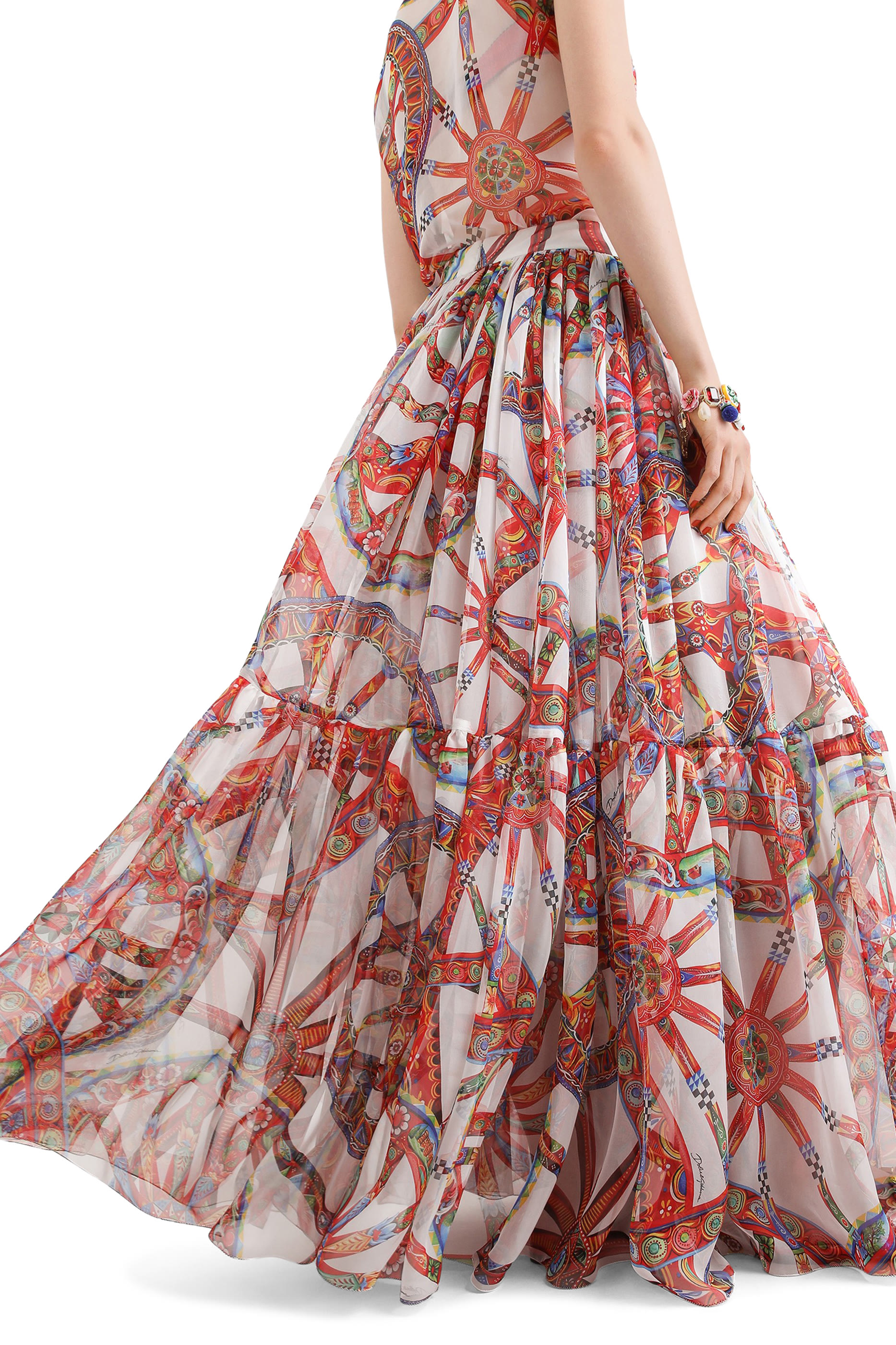 Carretto-Print Long Skirt