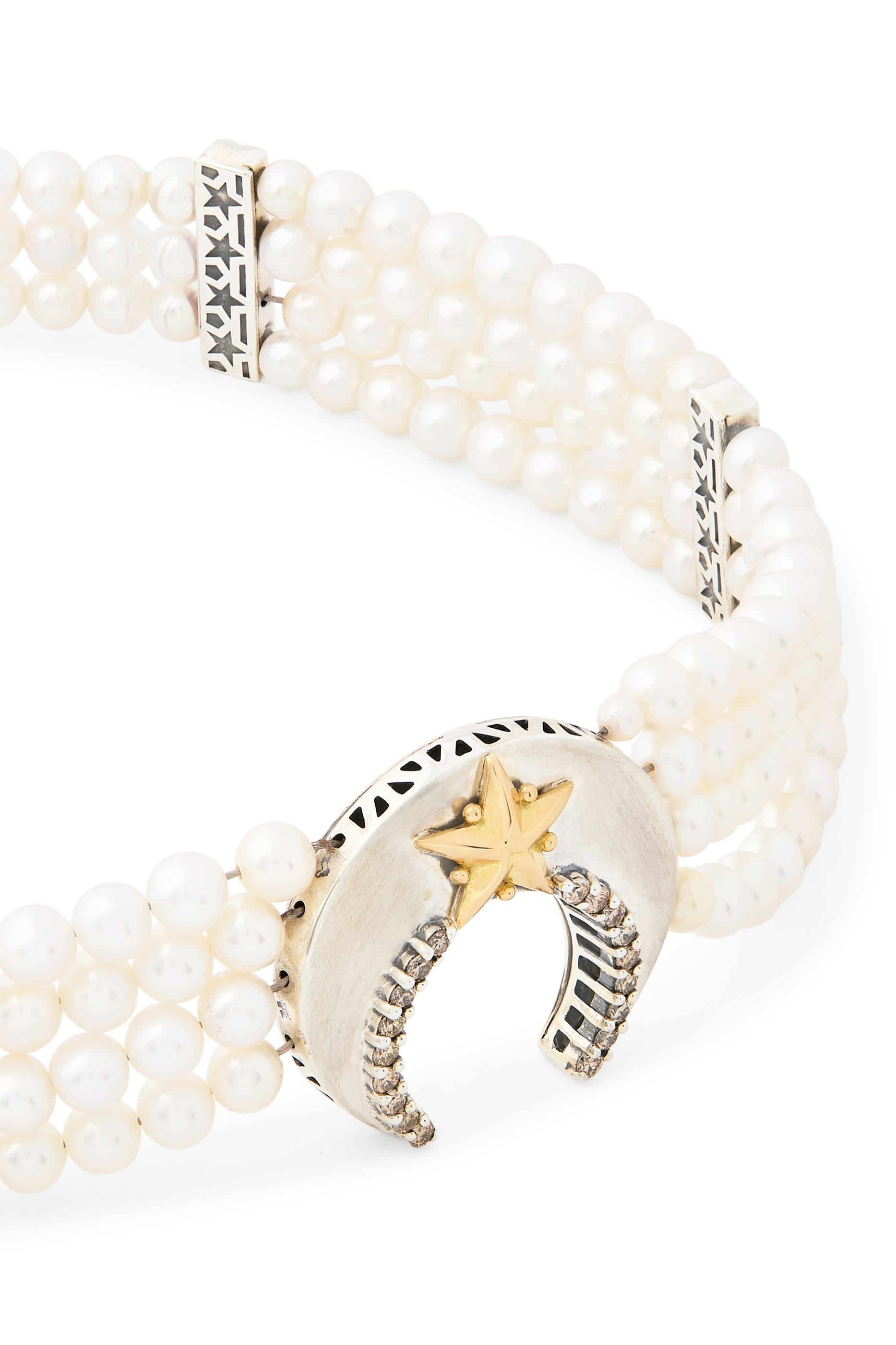  Celestial Beaded Choker,  18K Gold with Sterling Silver, Pearls  Diamonds
