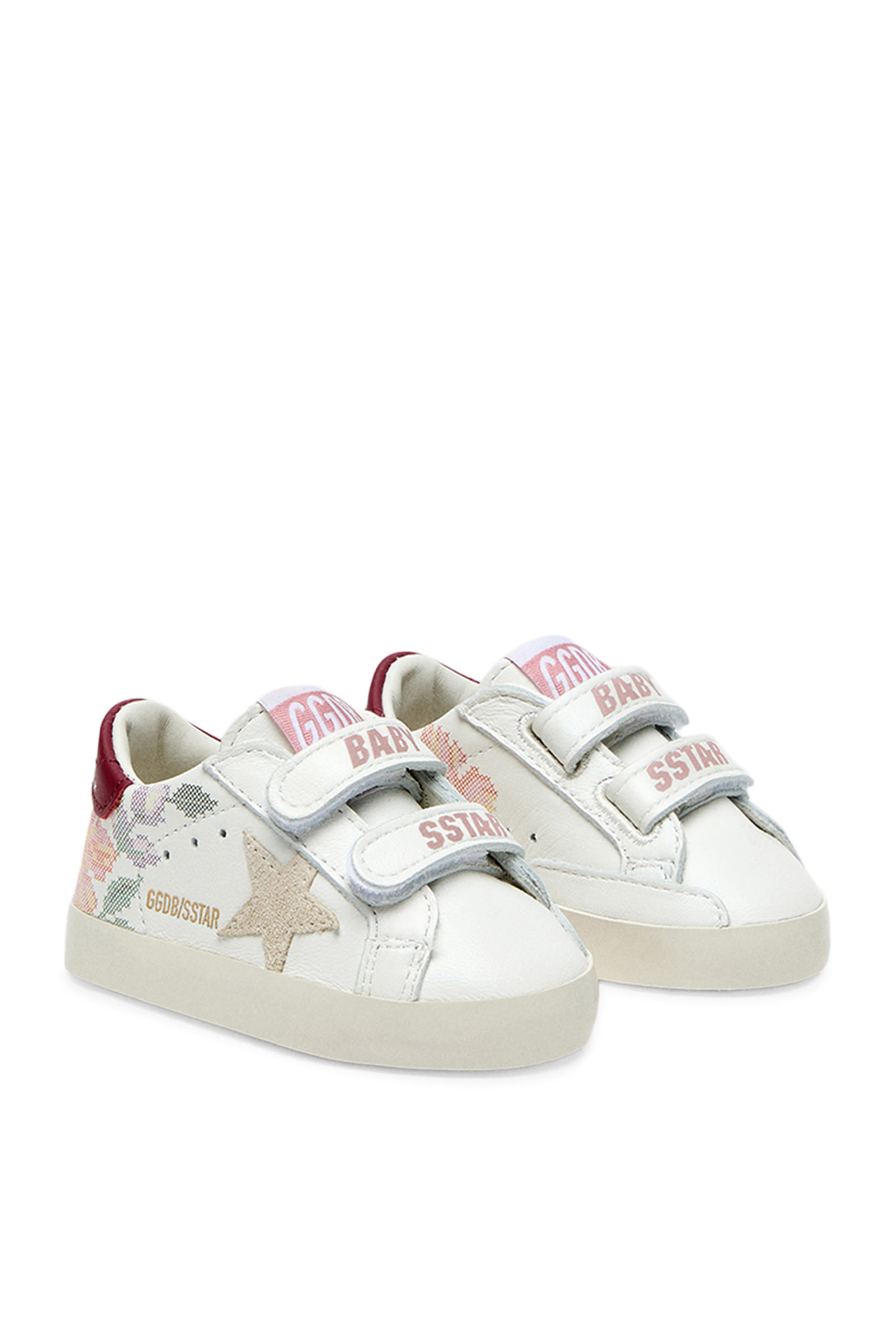 Kids Baby School Sneakers in Nappa Leather with Flower Print and Suede Star 