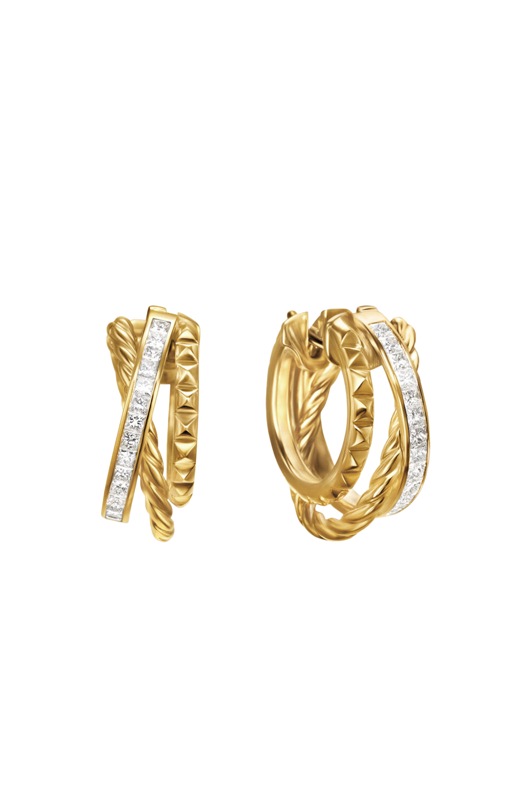 Crossover Trio Multi Row Hoop, 18K Yellow Gold  Diamonds