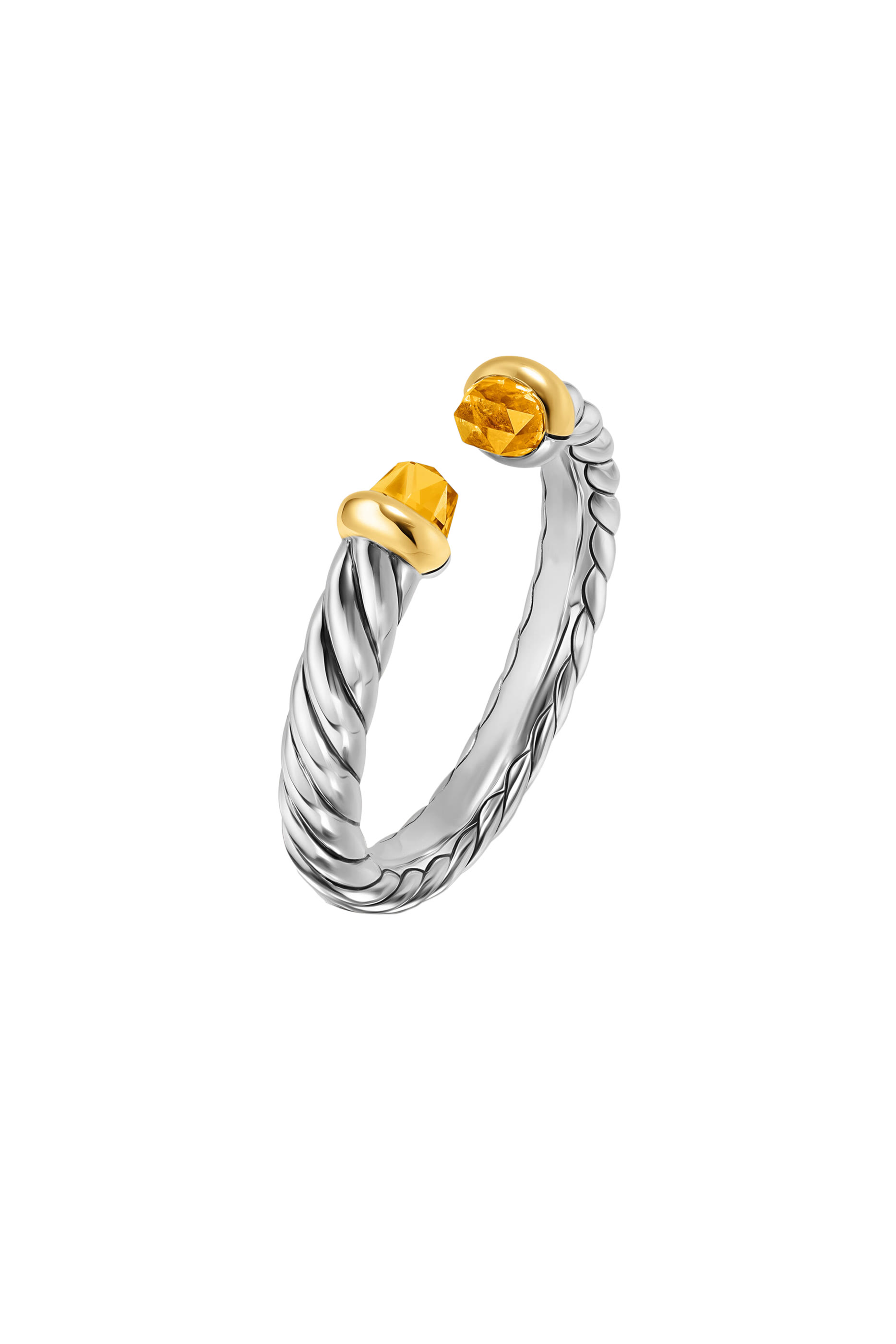 Petite Cable Open Ring, Sterling Silver with 14K Yellow Gold   Citrine