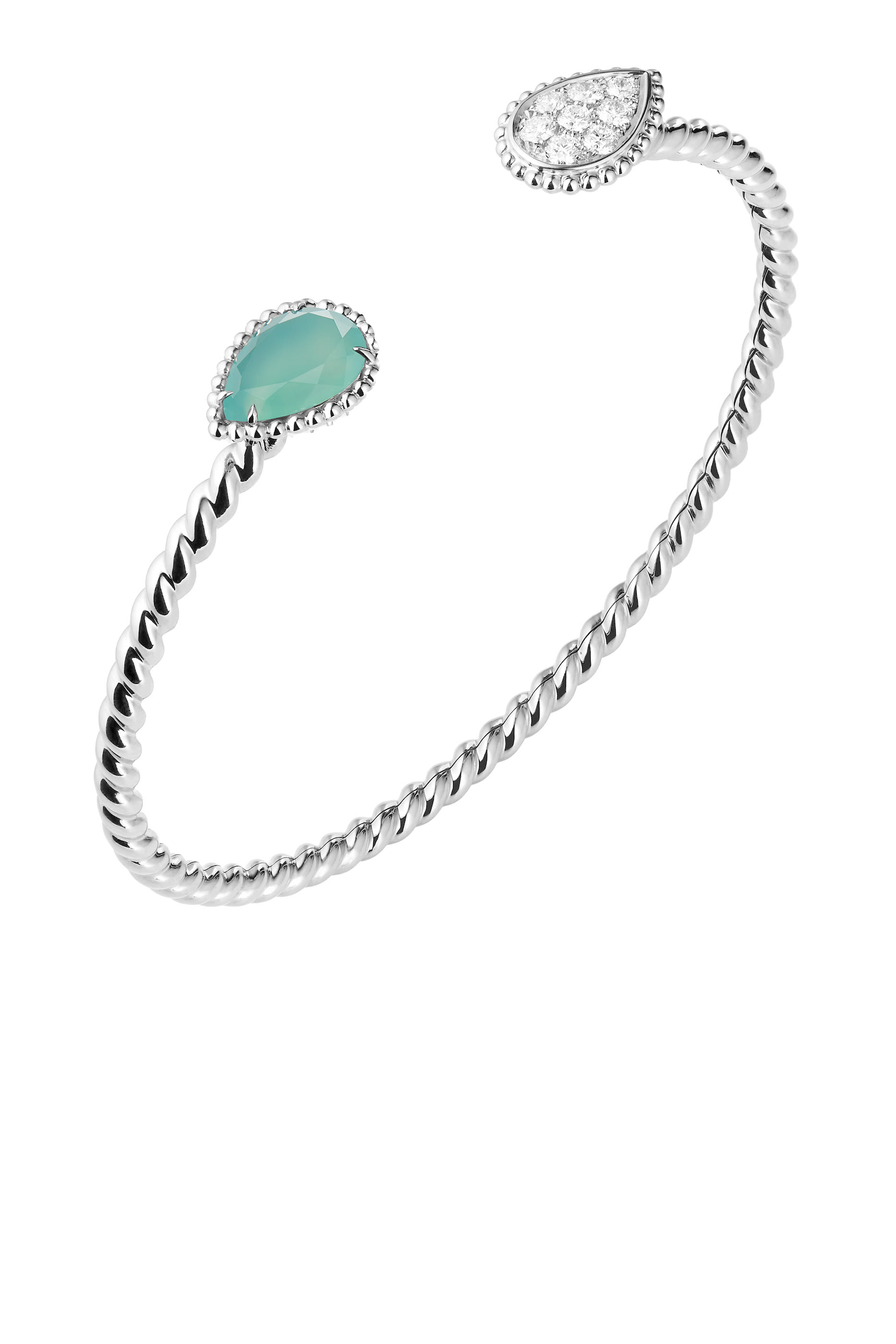 Serpent Boh&egrave;me Double Motif Bracelet, Set With An Aquaprase, Paved With Diamonds, 18k White Gold