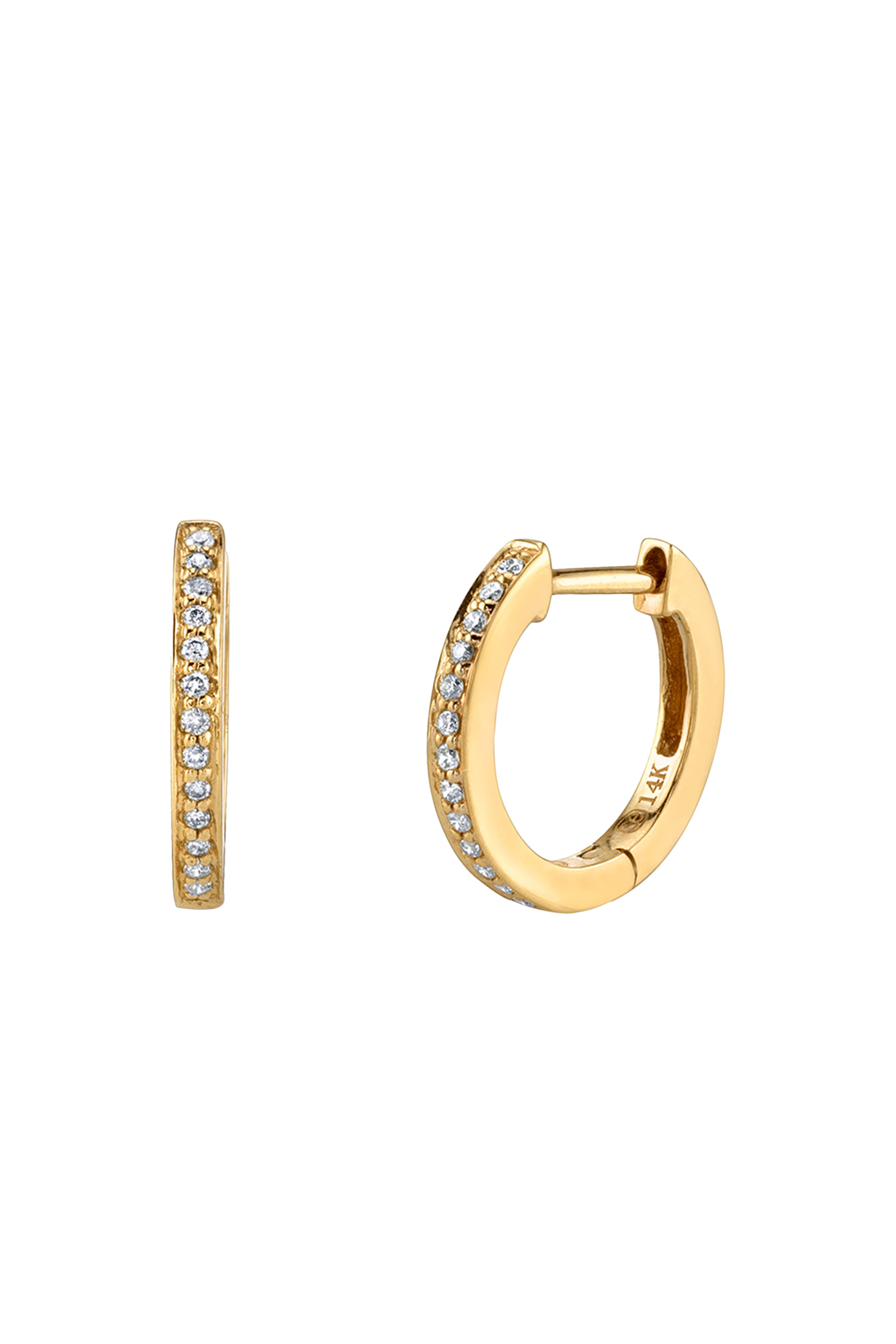 Kids Huggie Earrings, 14k Yellow Gold  Diamonds