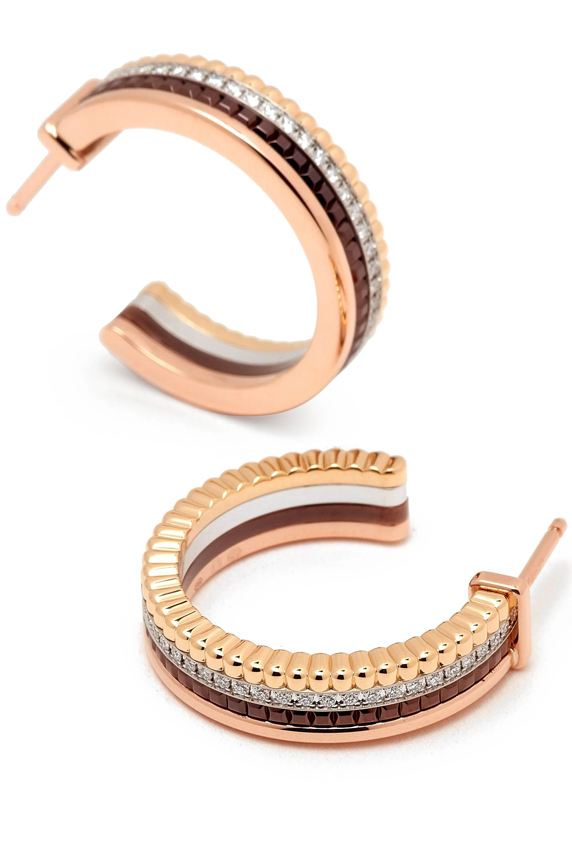Quatre Classique Diamond Paved Hoop Earrings, 18k Mixed Gold With PVD  Diamonds