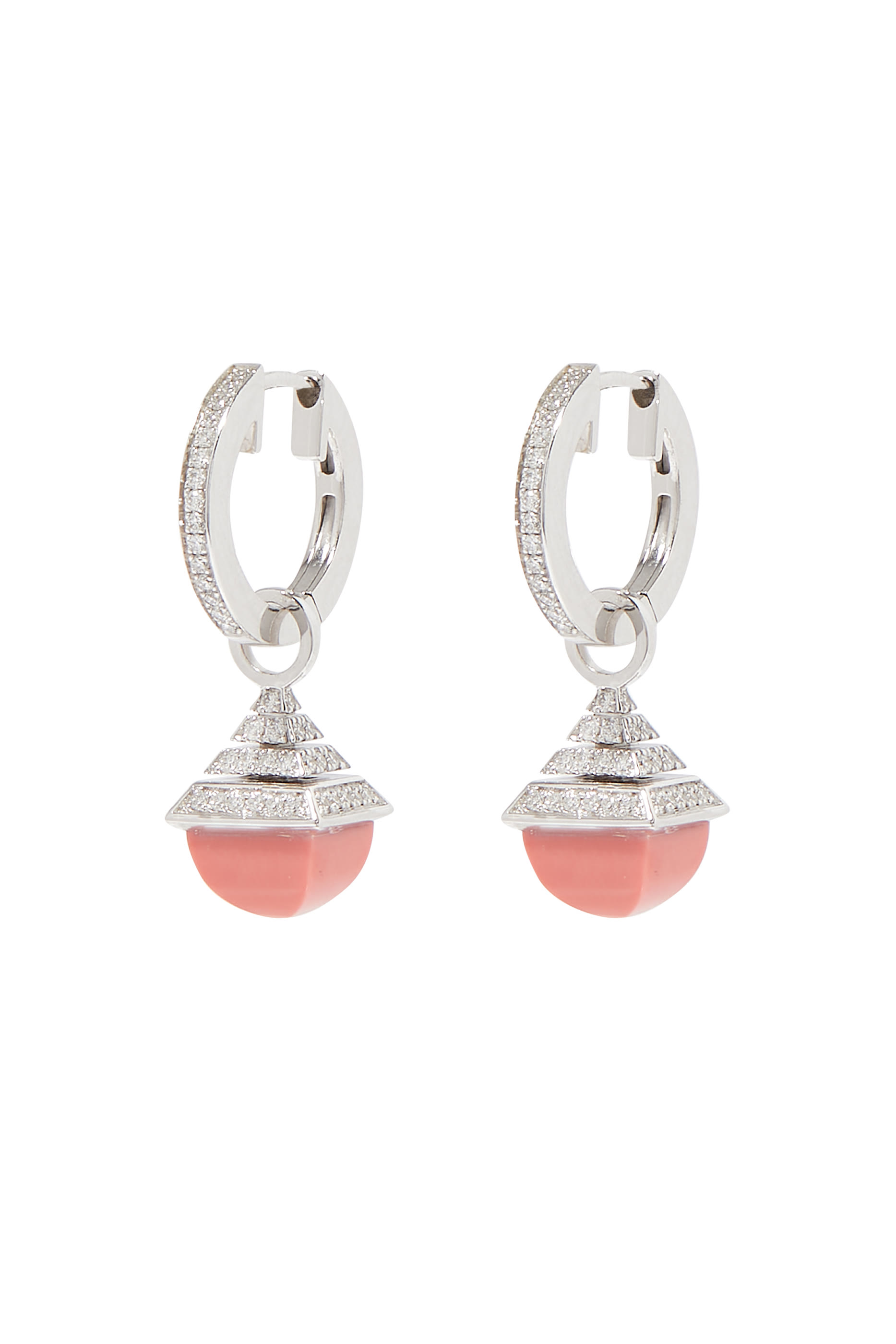 Cleo Mini Rev Drop Earrings, 18k White Gold with Pink Coral  Diamonds