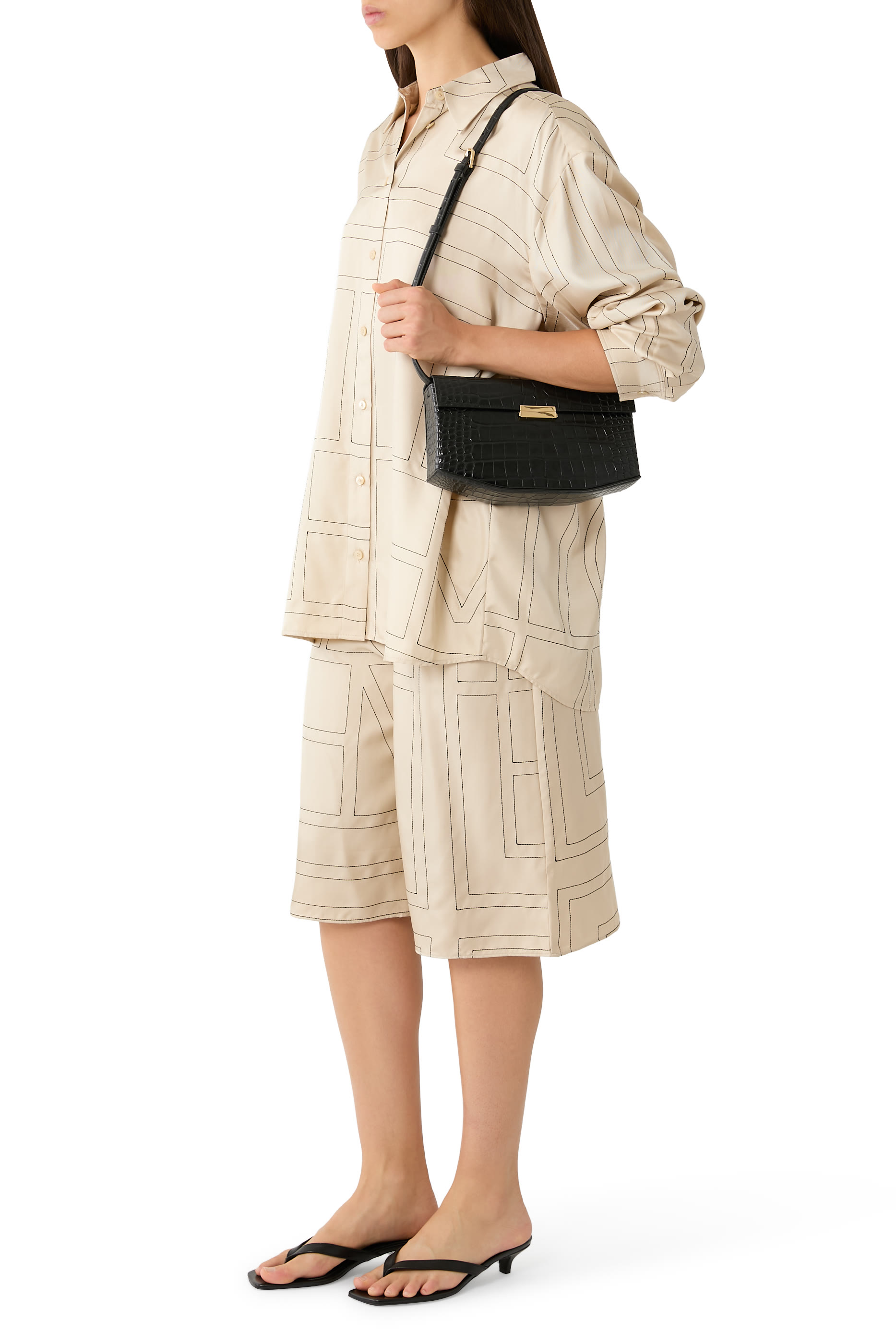 Clip Croc-Embossed Shoulder Bag