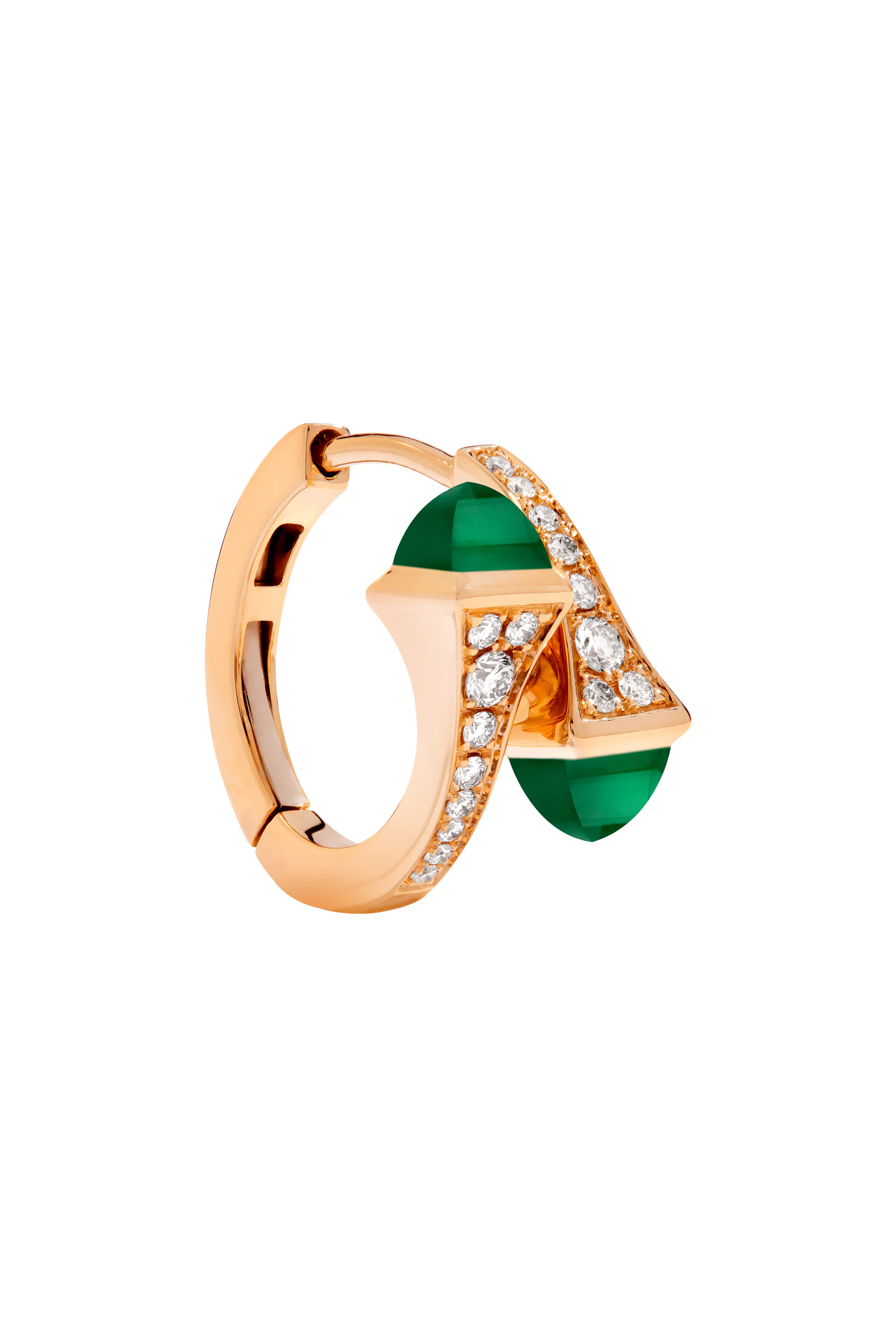 Cleo Huggie Earrings, 18k Rose Gold with Green Agate  Diamonds