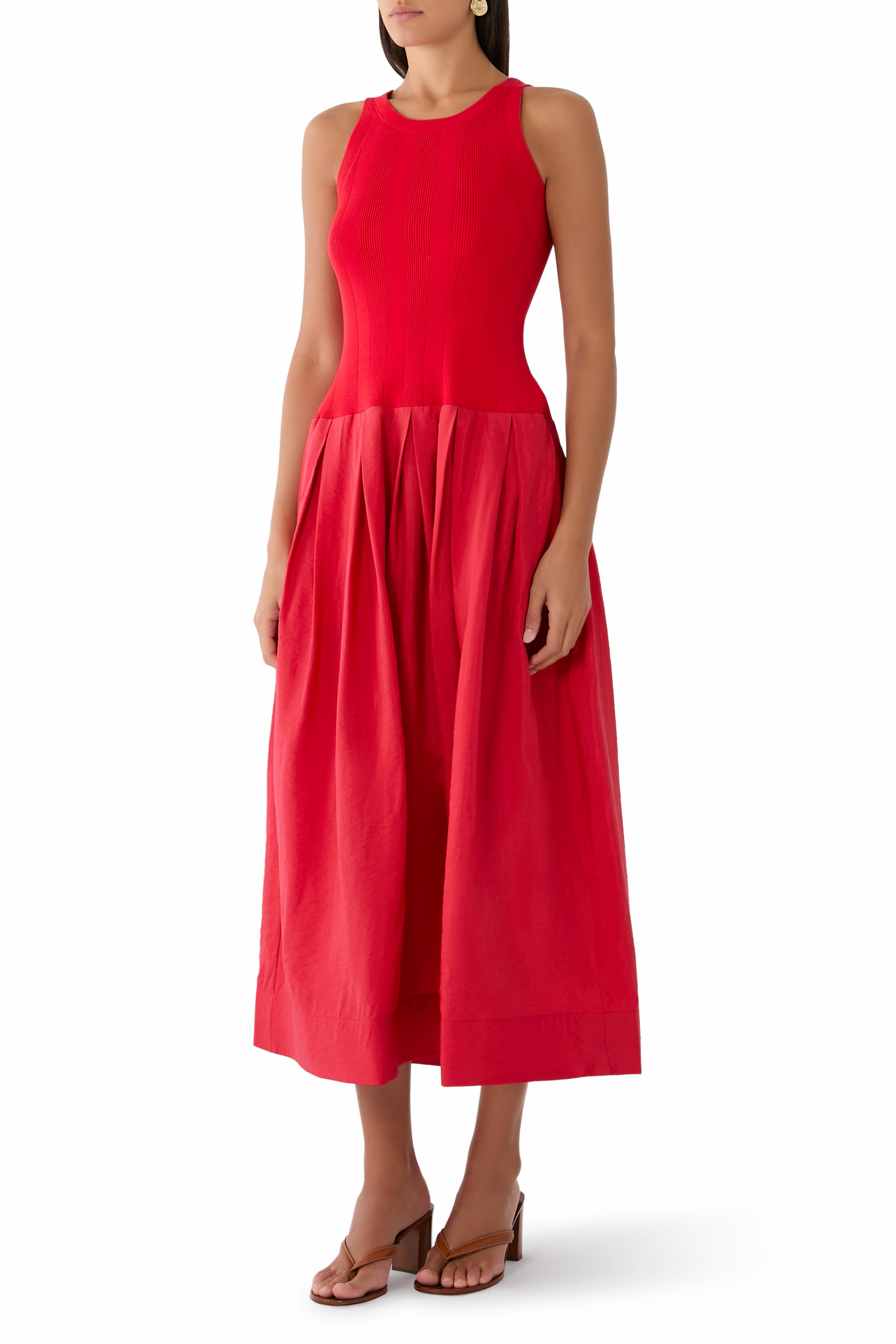  Knit Bodice Midi Dress