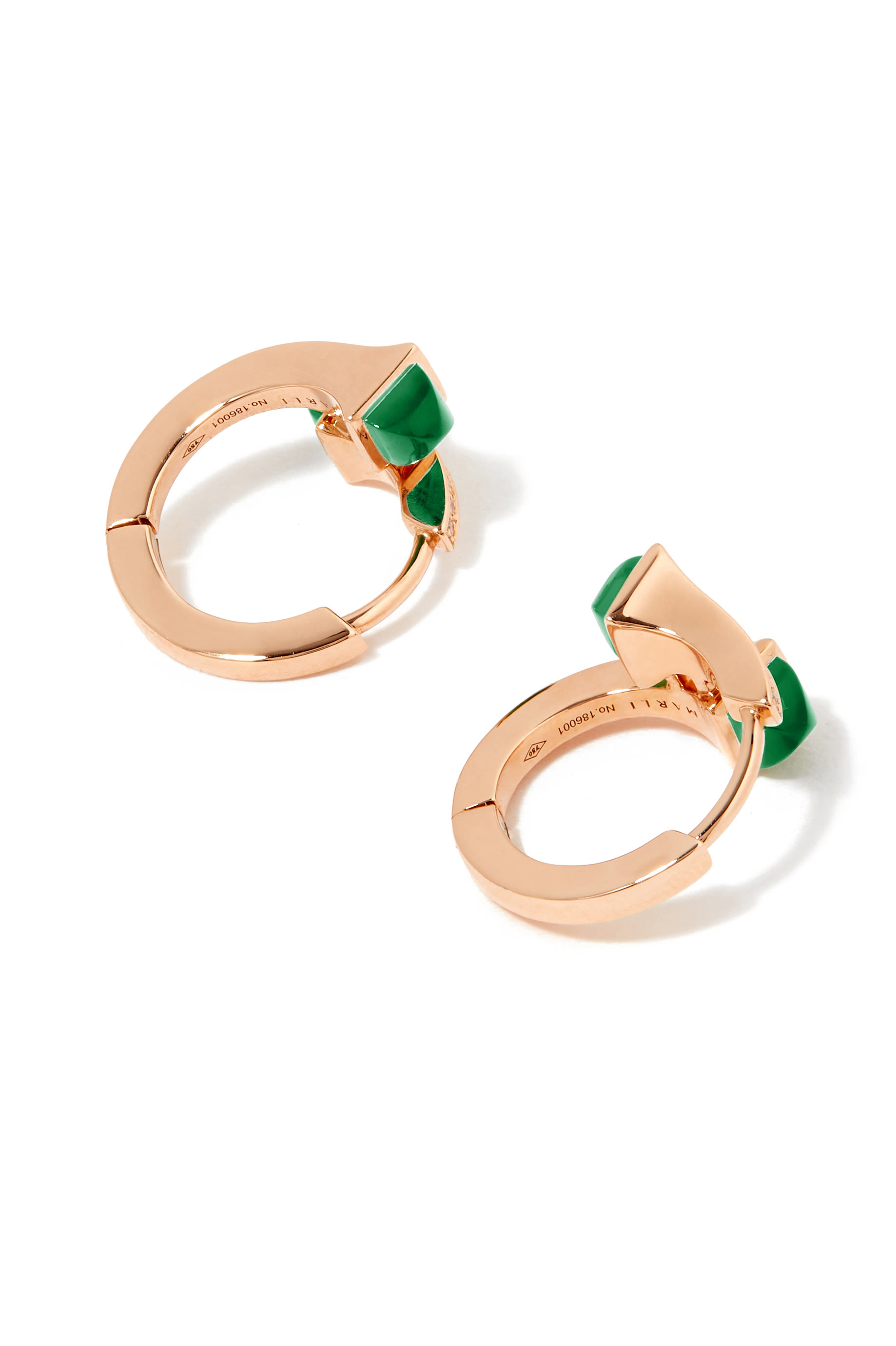 Cleo Huggie Earrings, 18k Rose Gold with Green Agate  Diamonds