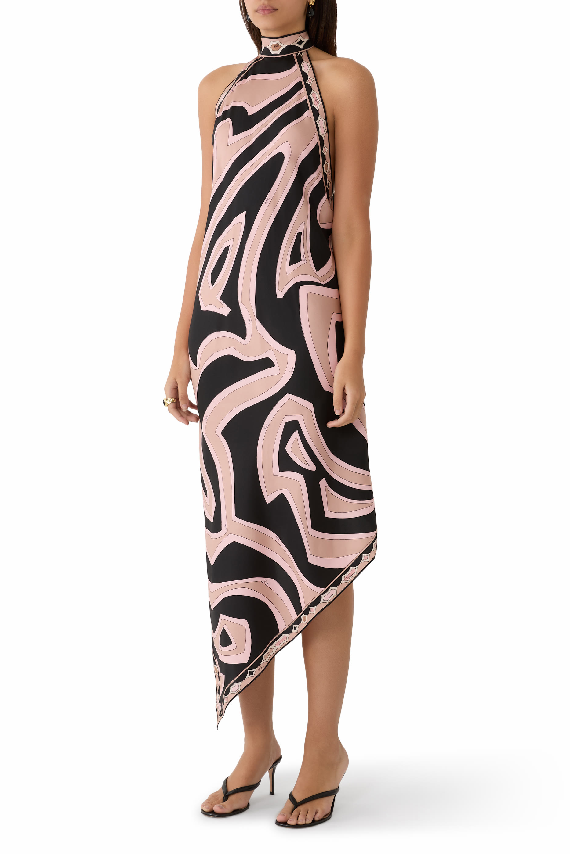 Labirinto Print Silk Halter Neckline Dress