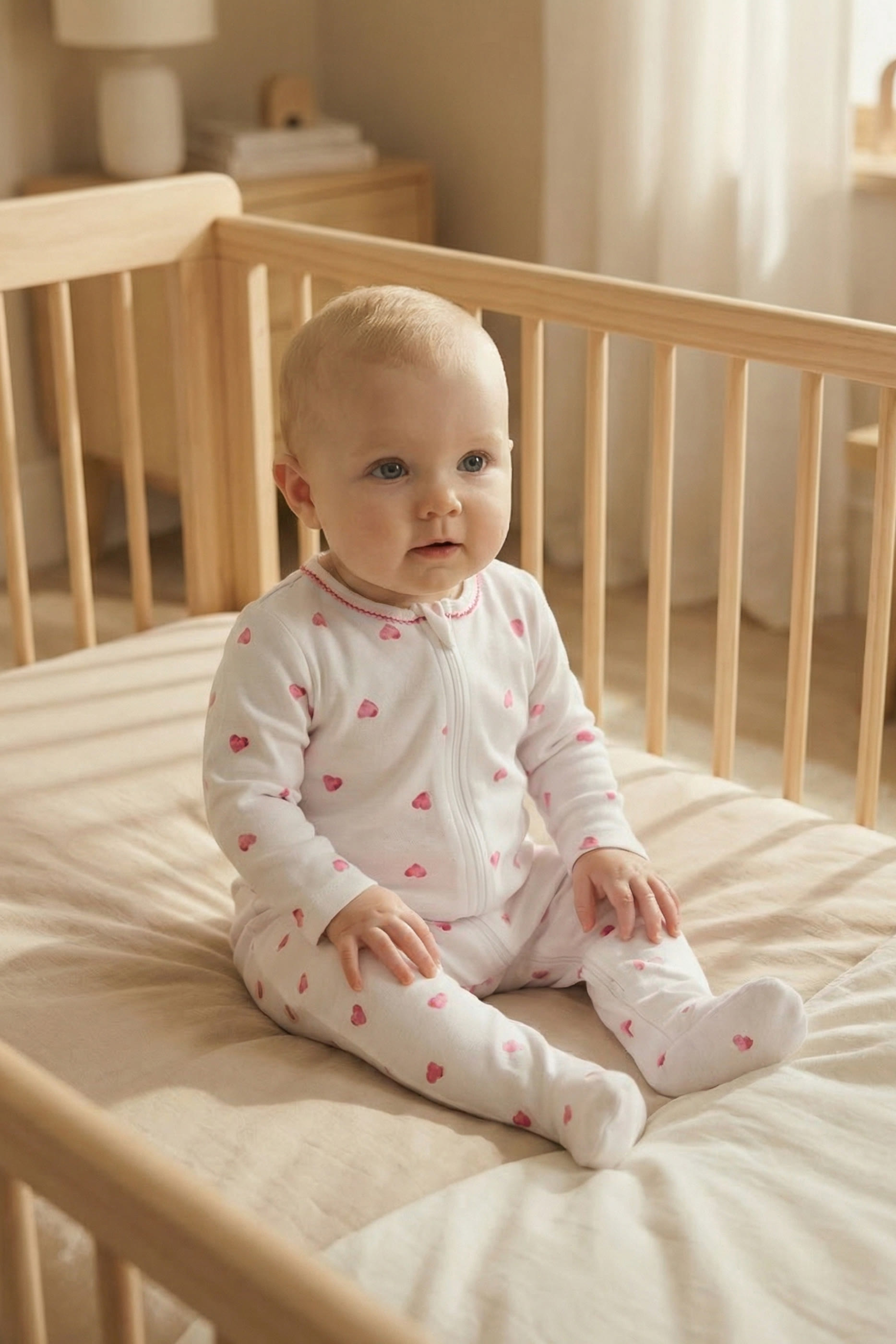 Kids Pink Heart Print Sleepsuit with Trim