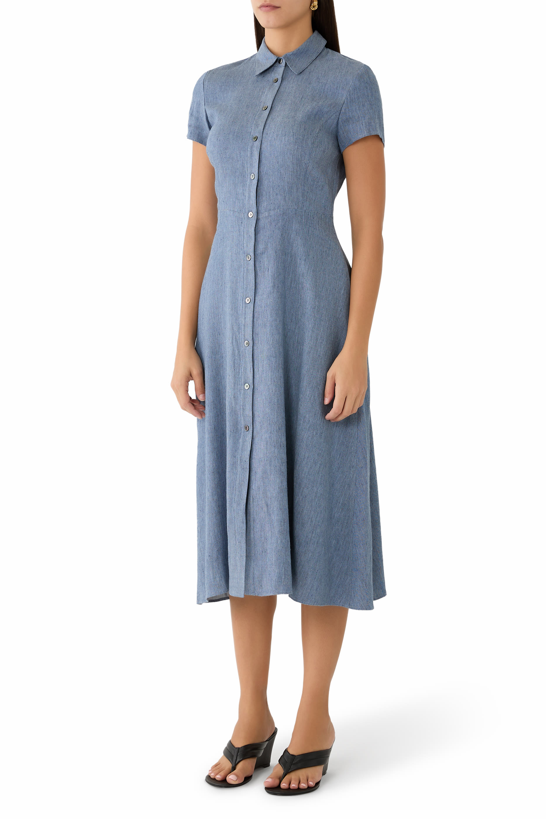 Midi Shirt Dress in Fluid Linen