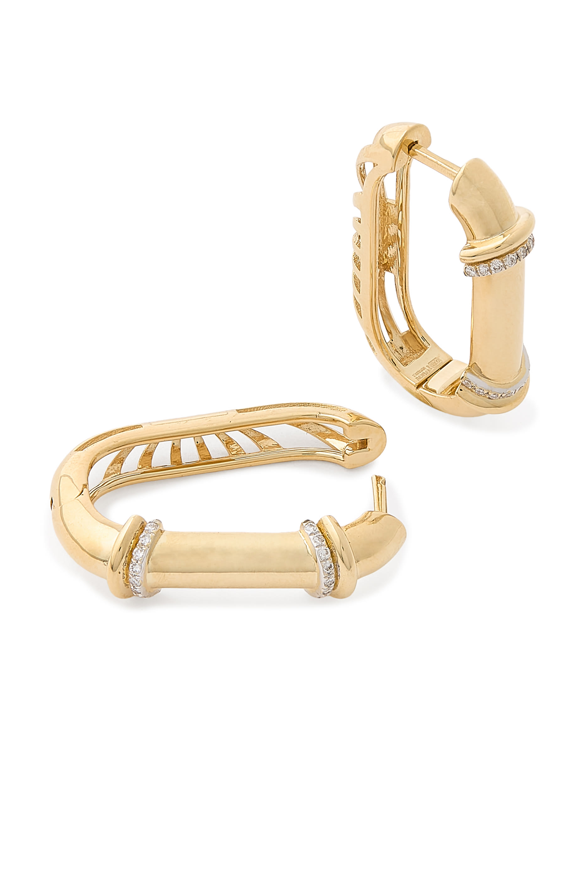  Warrior Lock Size 3 Earrings, 18K Yellow Gold  Diamonds