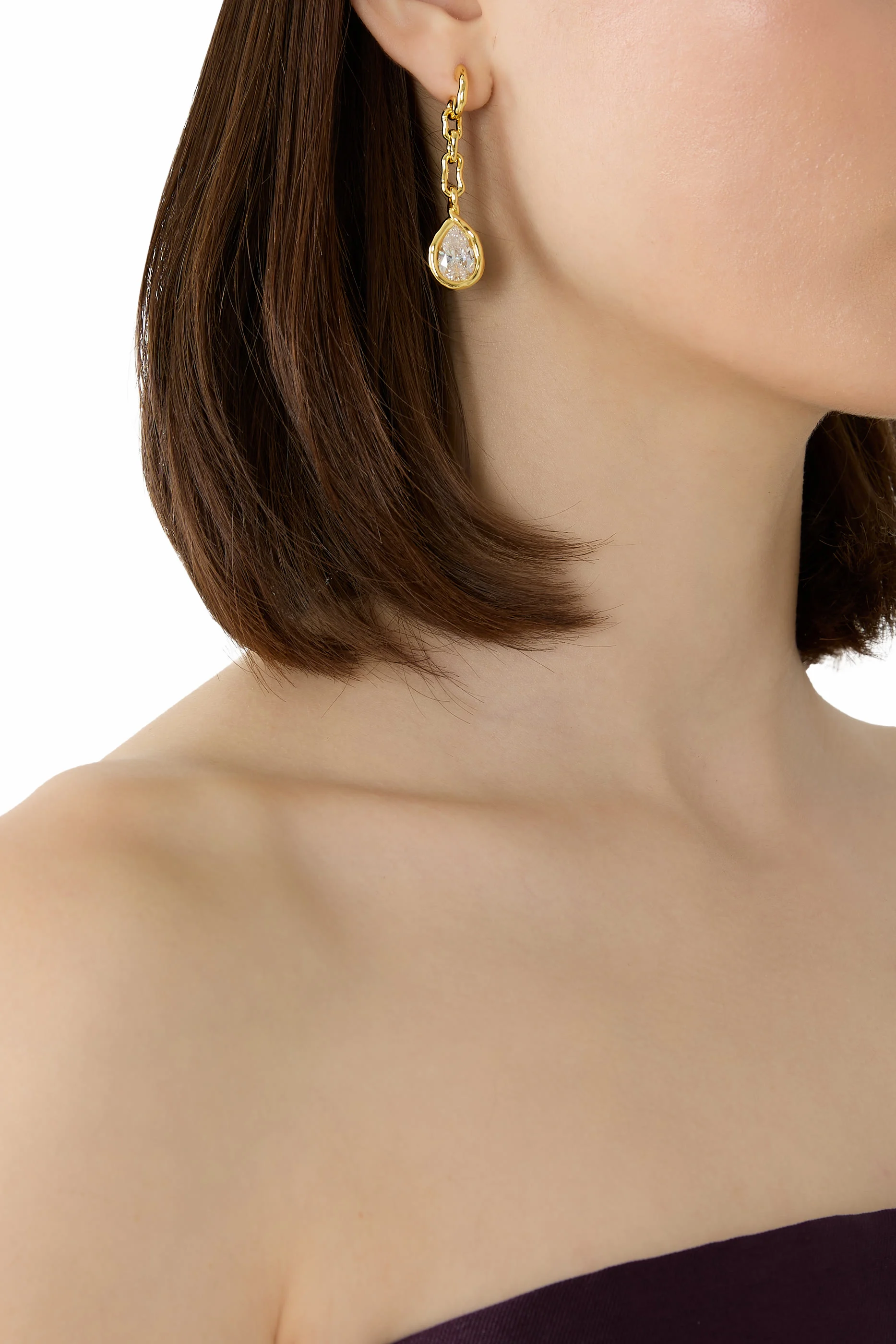 Asterales Link Pear Drop Earrings, 14k Gold Plated Brass  Cubic Zirconia