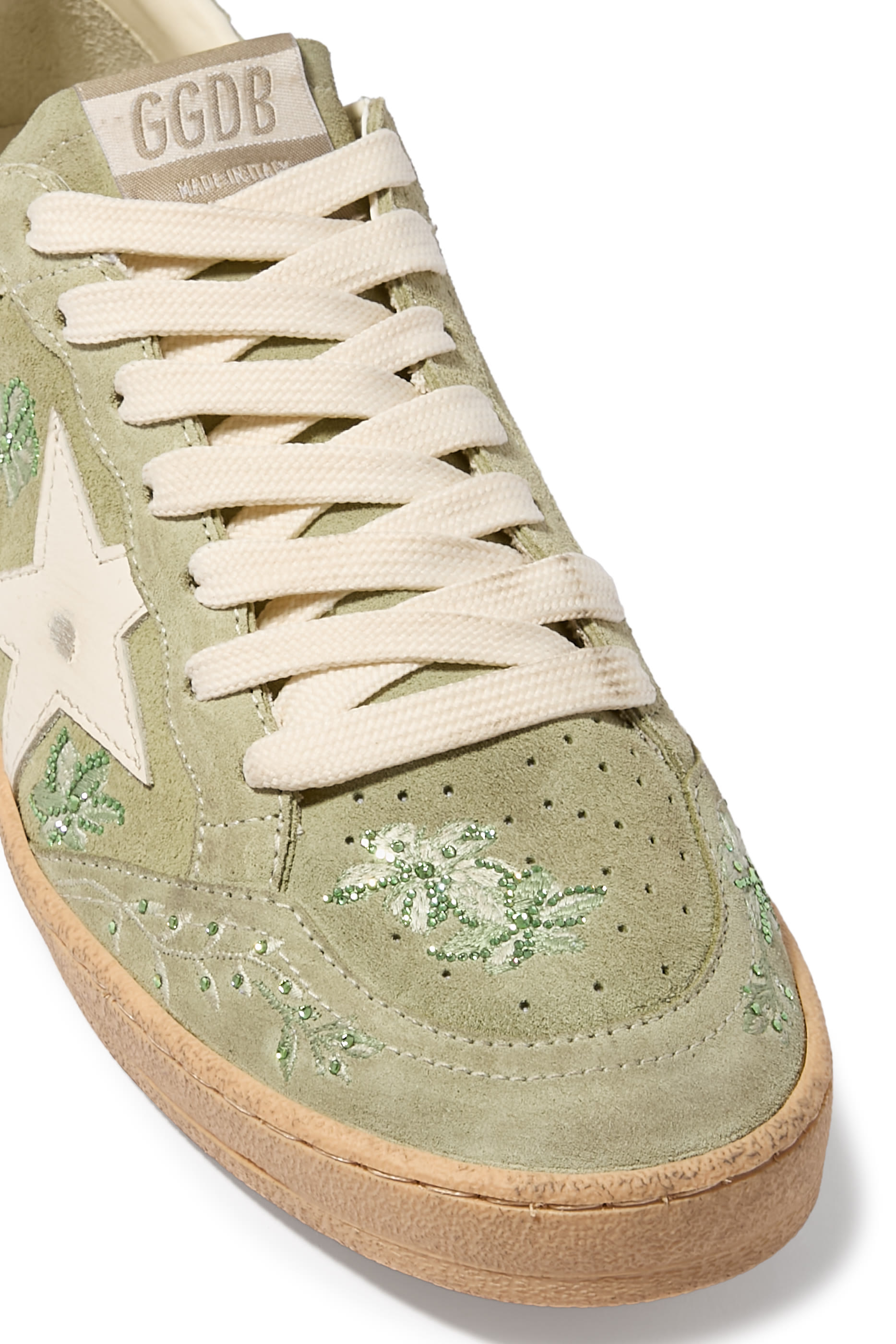 Ball Star in Suede with Leather Star and Tone-On-Tone Swarovski Floral Embroidery