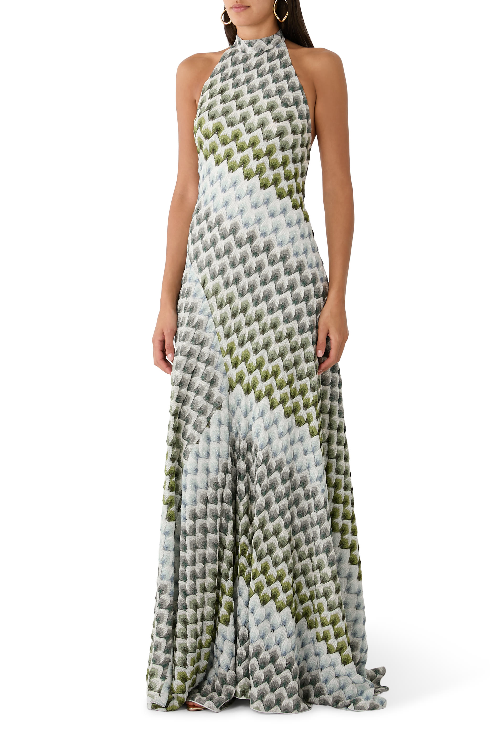 Laced Raschel Halter Neck Maxi Dress