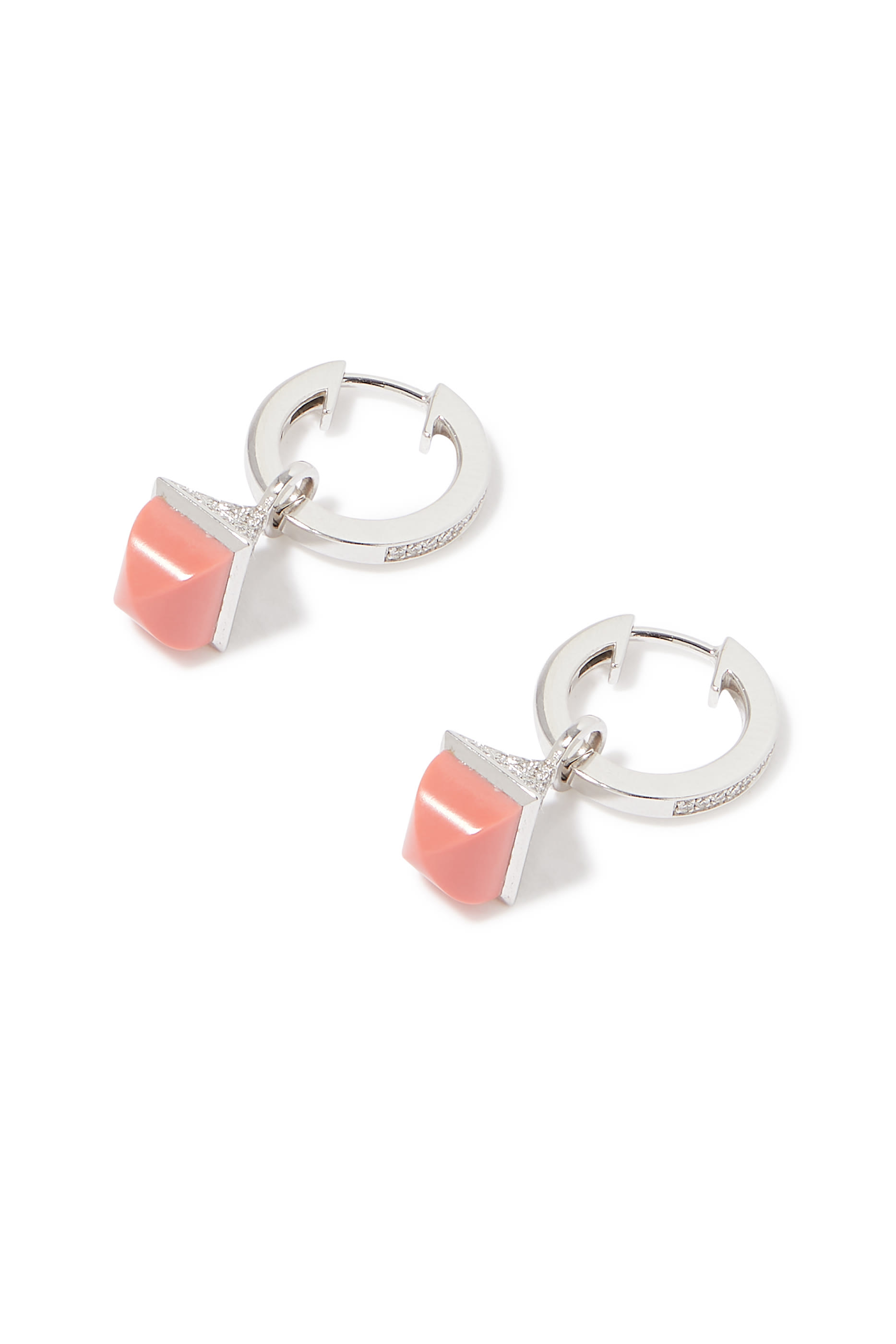 Cleo Mini Rev Drop Earrings, 18k White Gold with Pink Coral  Diamonds