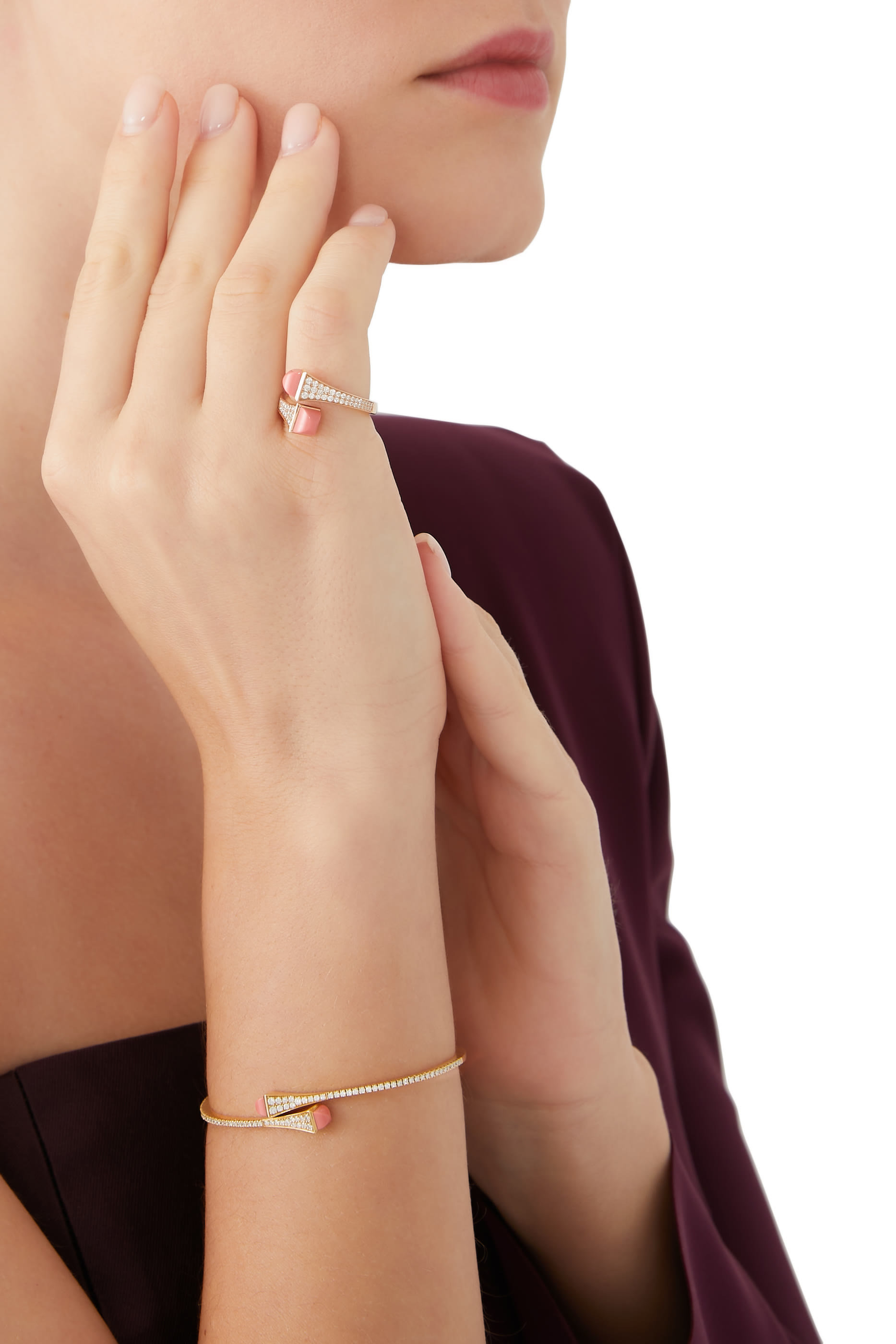 Cleo Diamond Midi Ring, 18k Pink Gold with Pink Coral  Diamonds