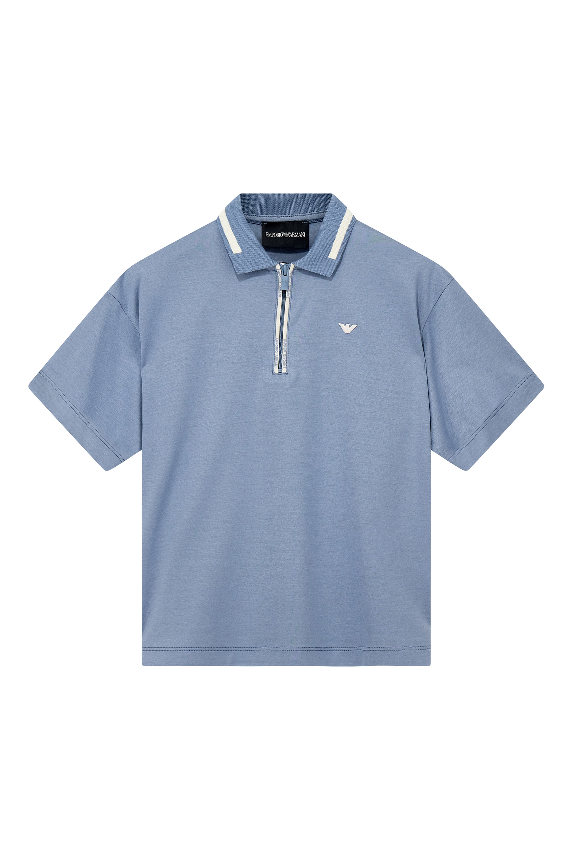 Kids Zip Closure and Striped Collar Polo Shirt