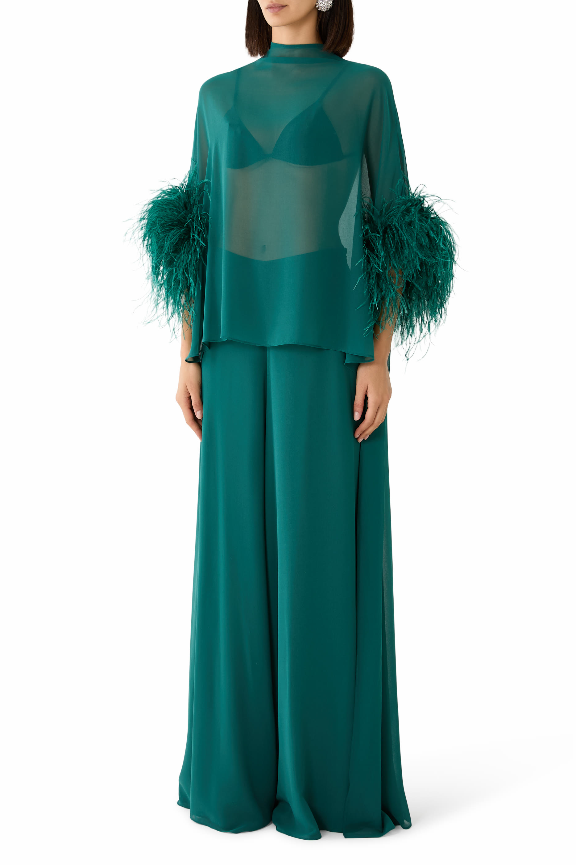 Feather-Embellished High-Low Top