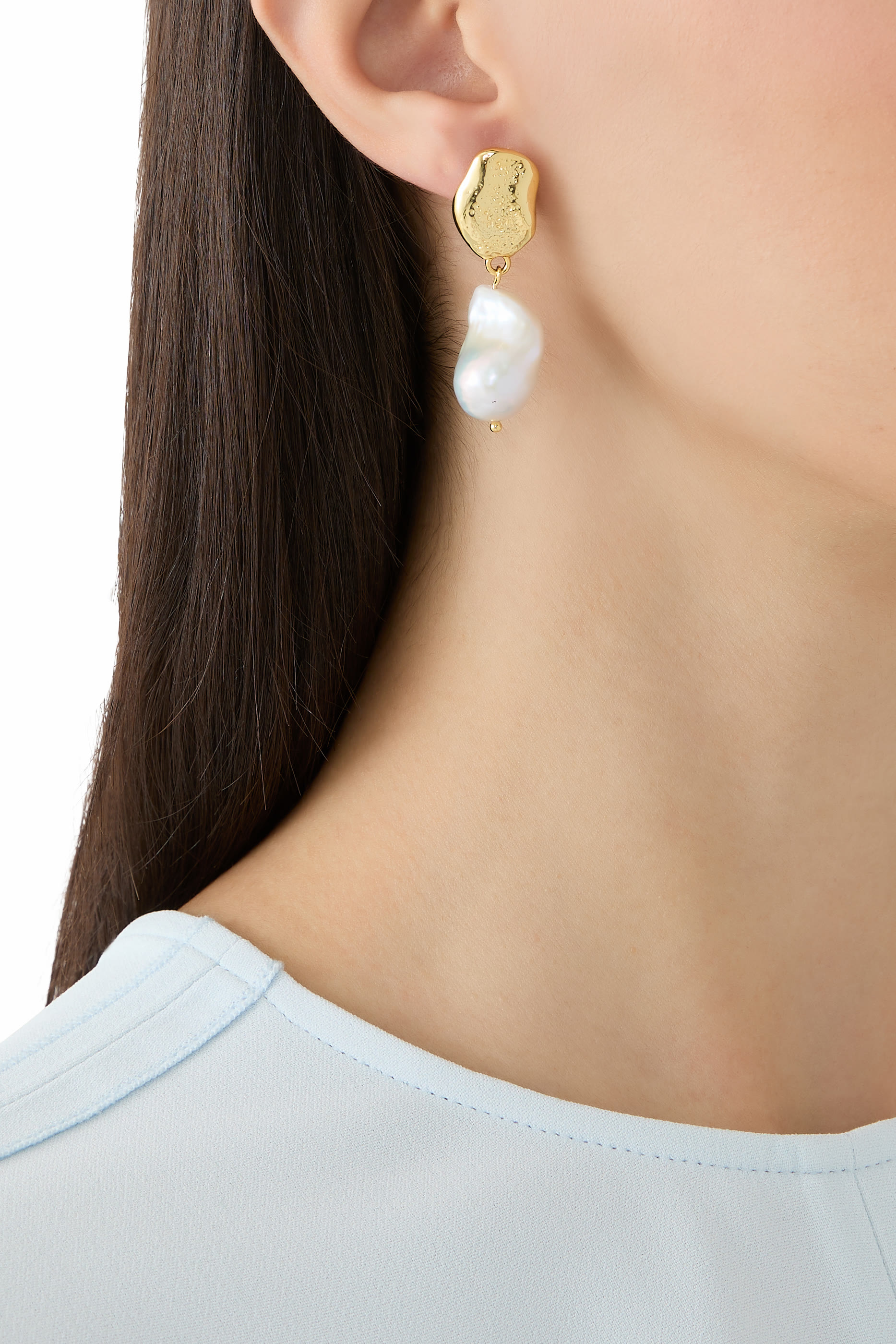 The Marusia Earrings, 18k Gold-Plated Brass  Baroque Pearls