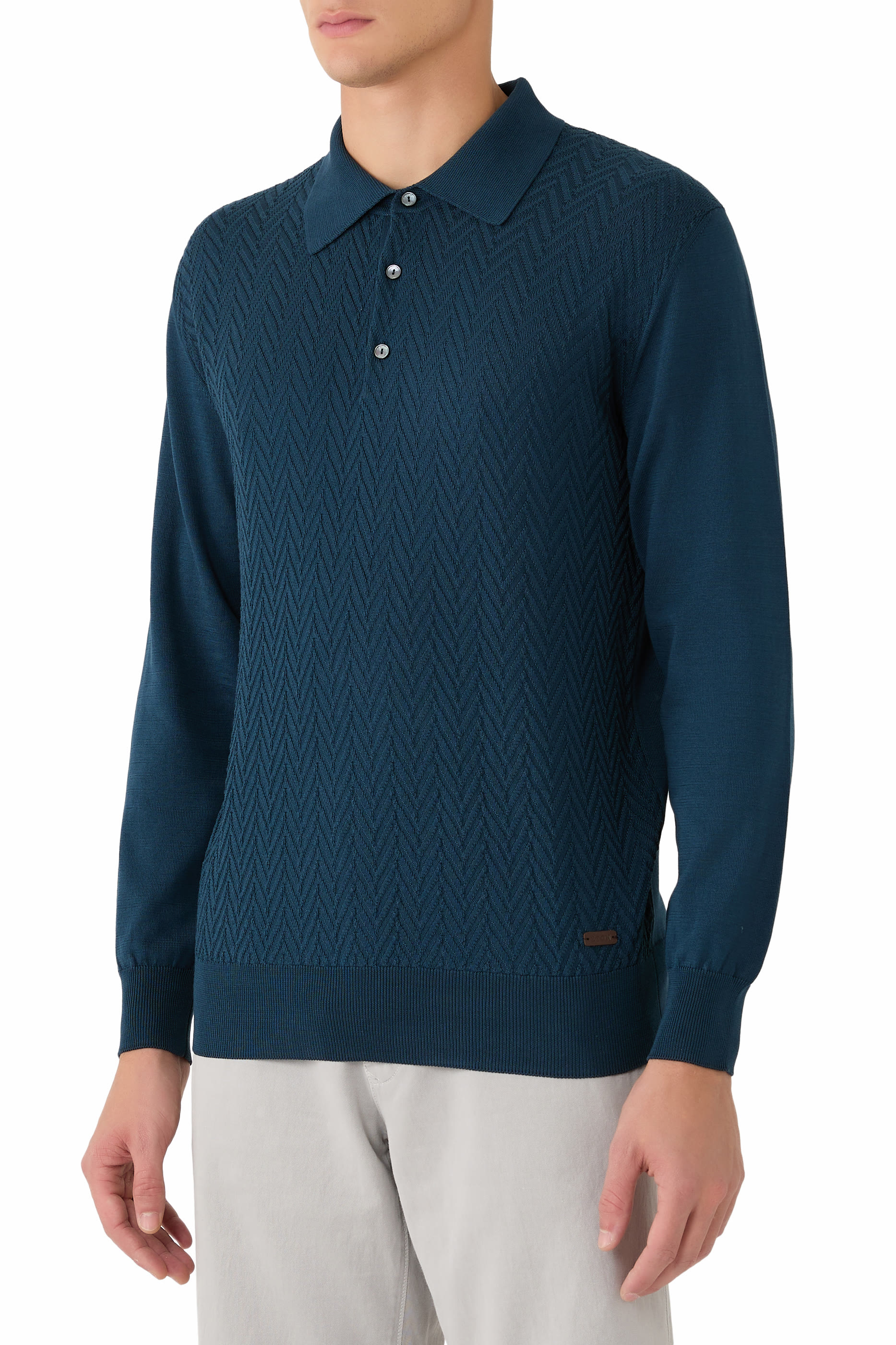 Chevron Structure Knit Polo Shirt
