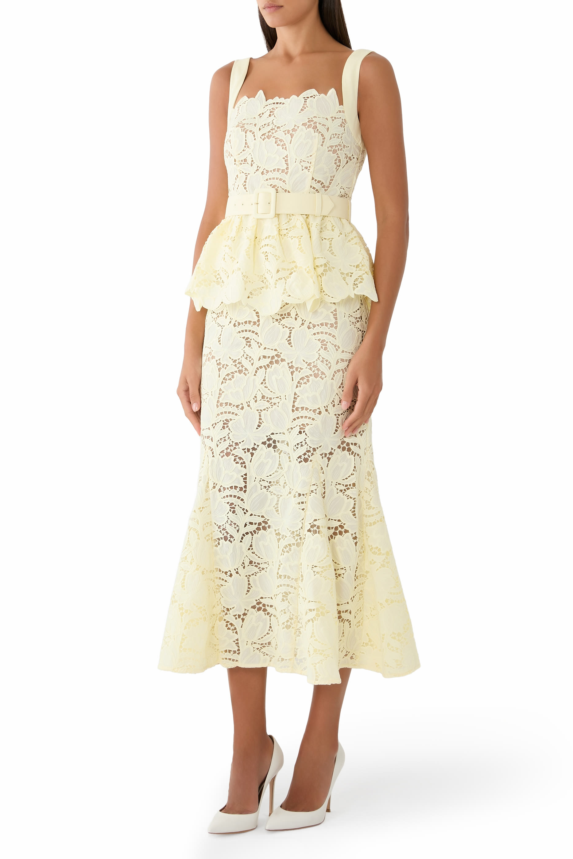 Lace Peplum Midi Dress