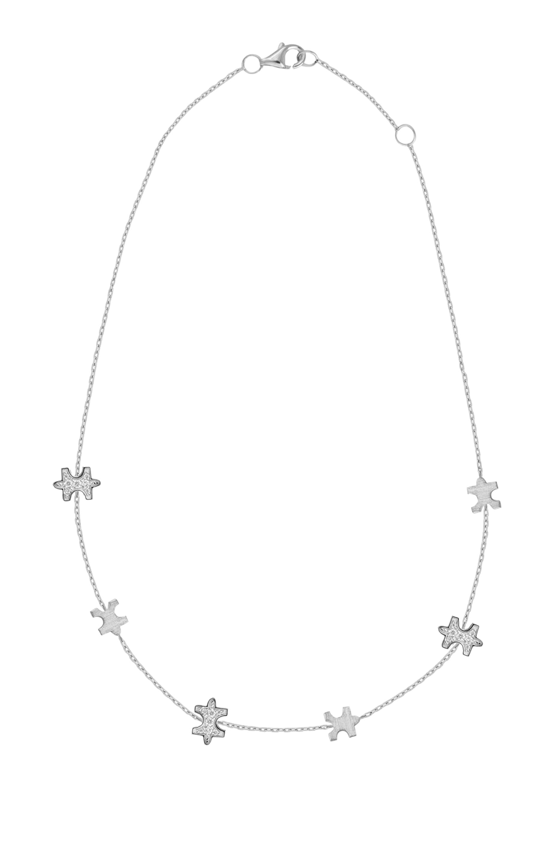 Multi-Pav&eacute; Scattered Necklace, 18K White Gold  Diamonds