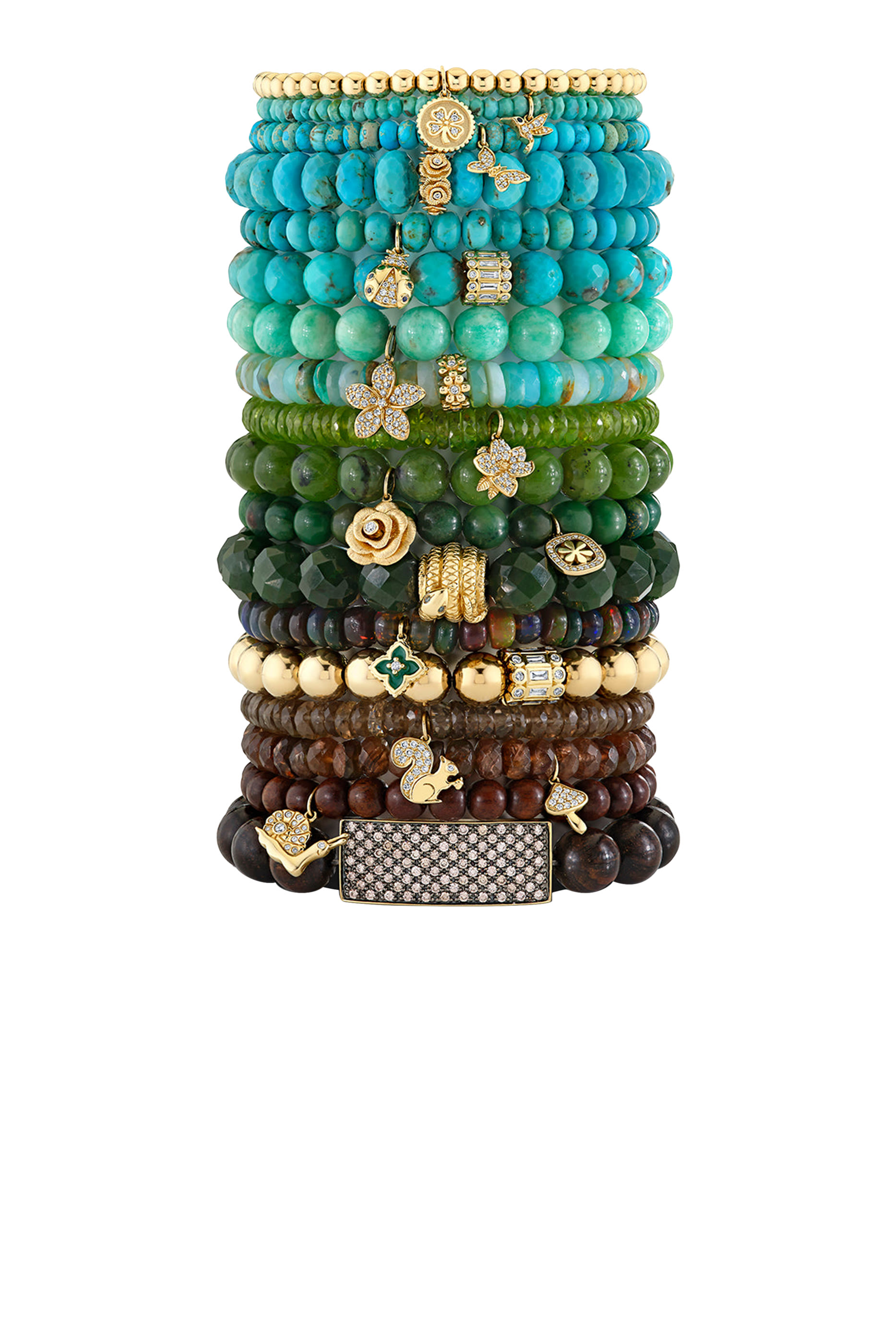 Daisy Rondelle Bracelet, 14k Yellow Gold  Peruvian Opal, Diamond