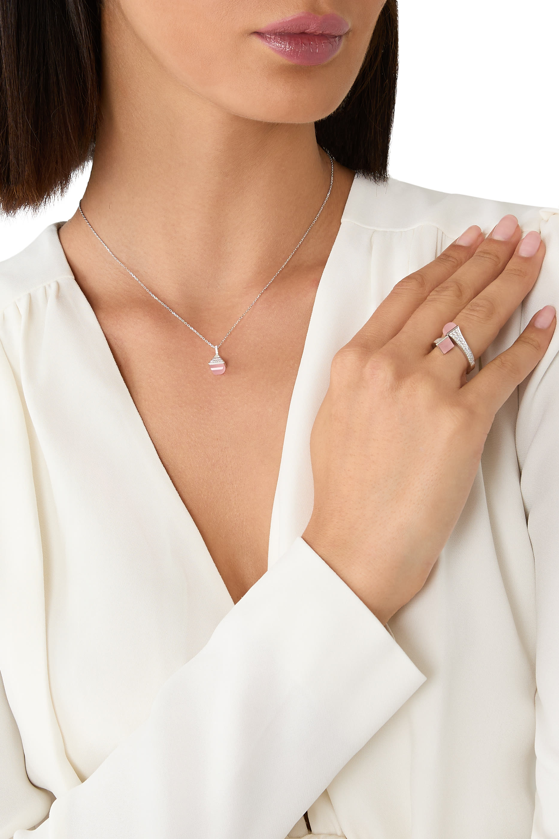Cleo Rev Mini Pendant, 18k White Gold  Diamonds