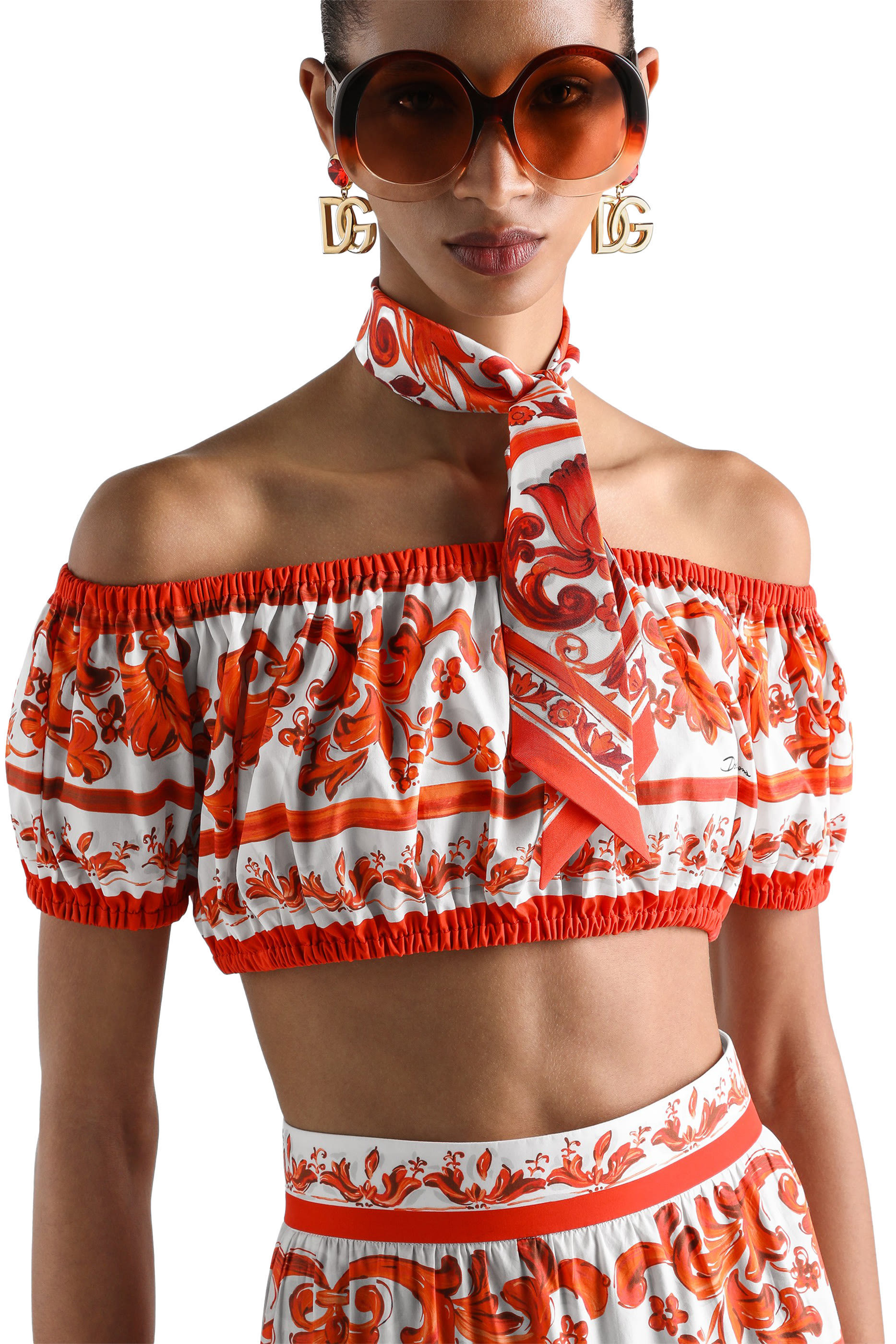 Majolica-Print Poplin Top