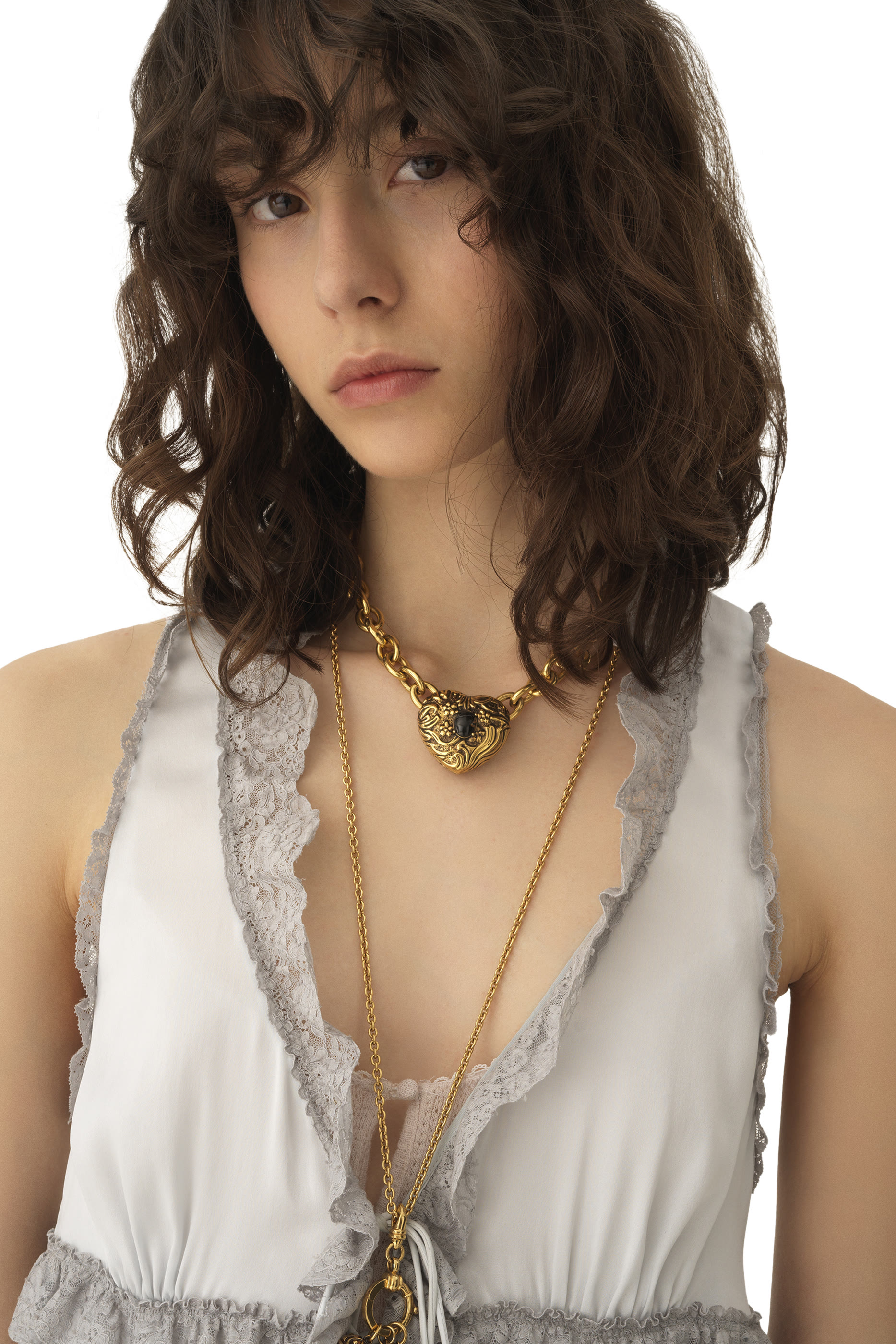  Tie-Front Sleeveless Top in Washed Silk Satin  Lace