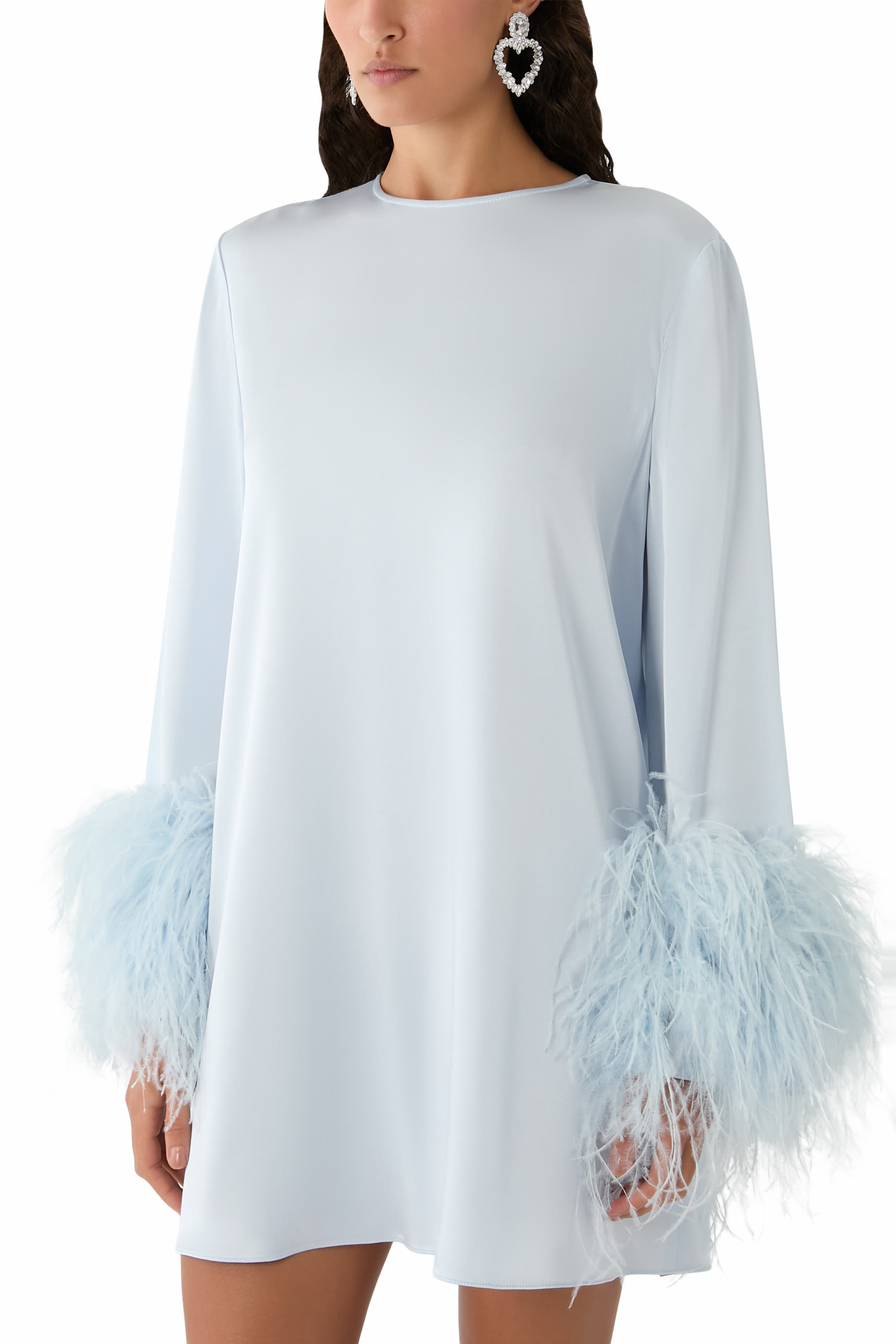Satin Shift Dress With Feathers
