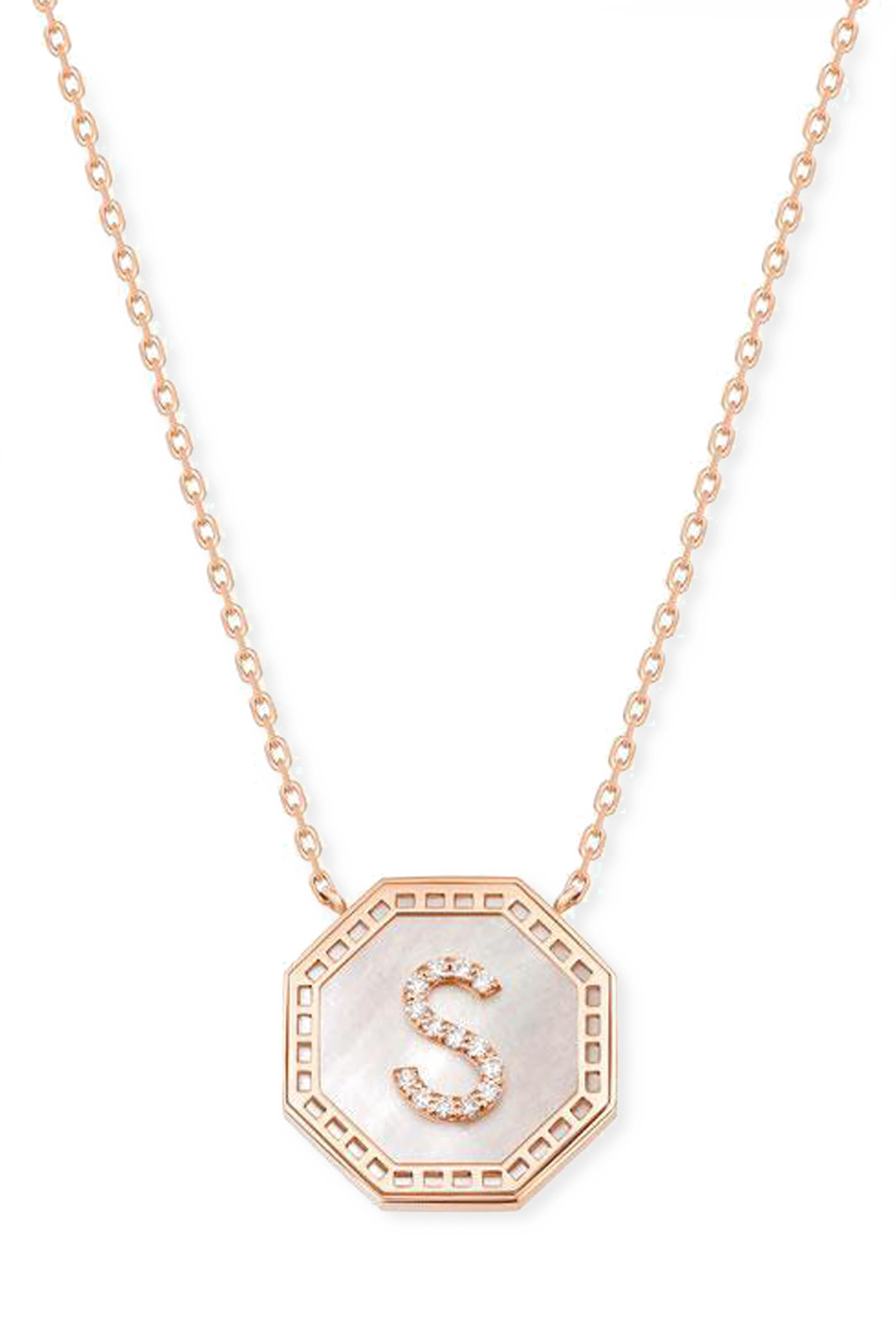  Harf Turath Letter A Pendant Necklace, 18k Rose Gold, Diamonds  Mother of Pearl