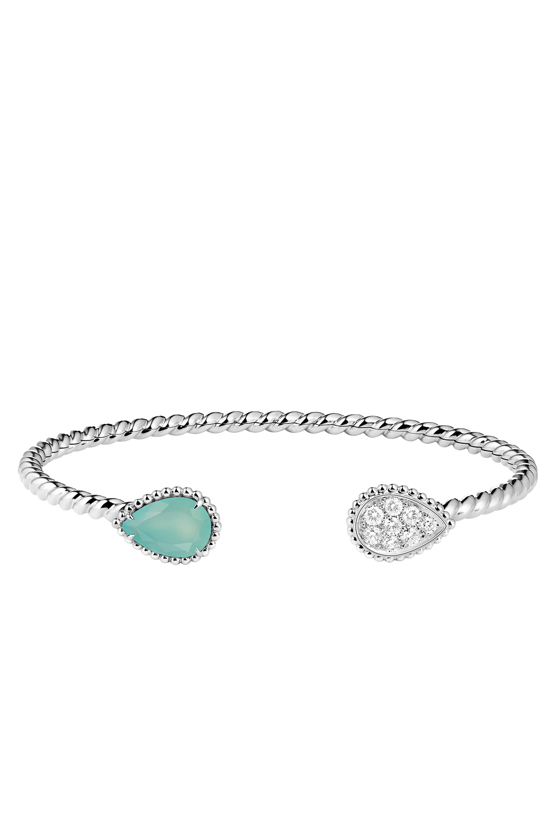 Serpent Boh&egrave;me Double Motif Bracelet, Set With An Aquaprase, Paved With Diamonds, 18k White Gold