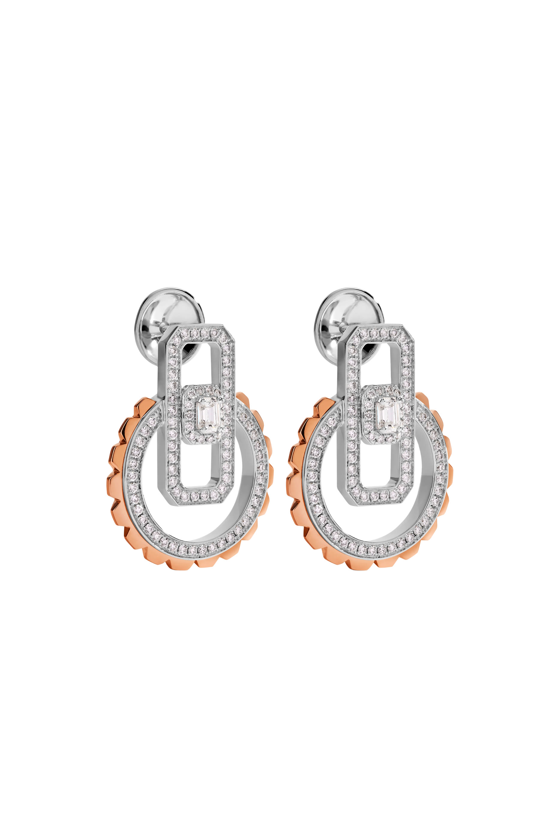 Empire Two-Tone Earrings, 18k Pink  White Gold, Diamonds