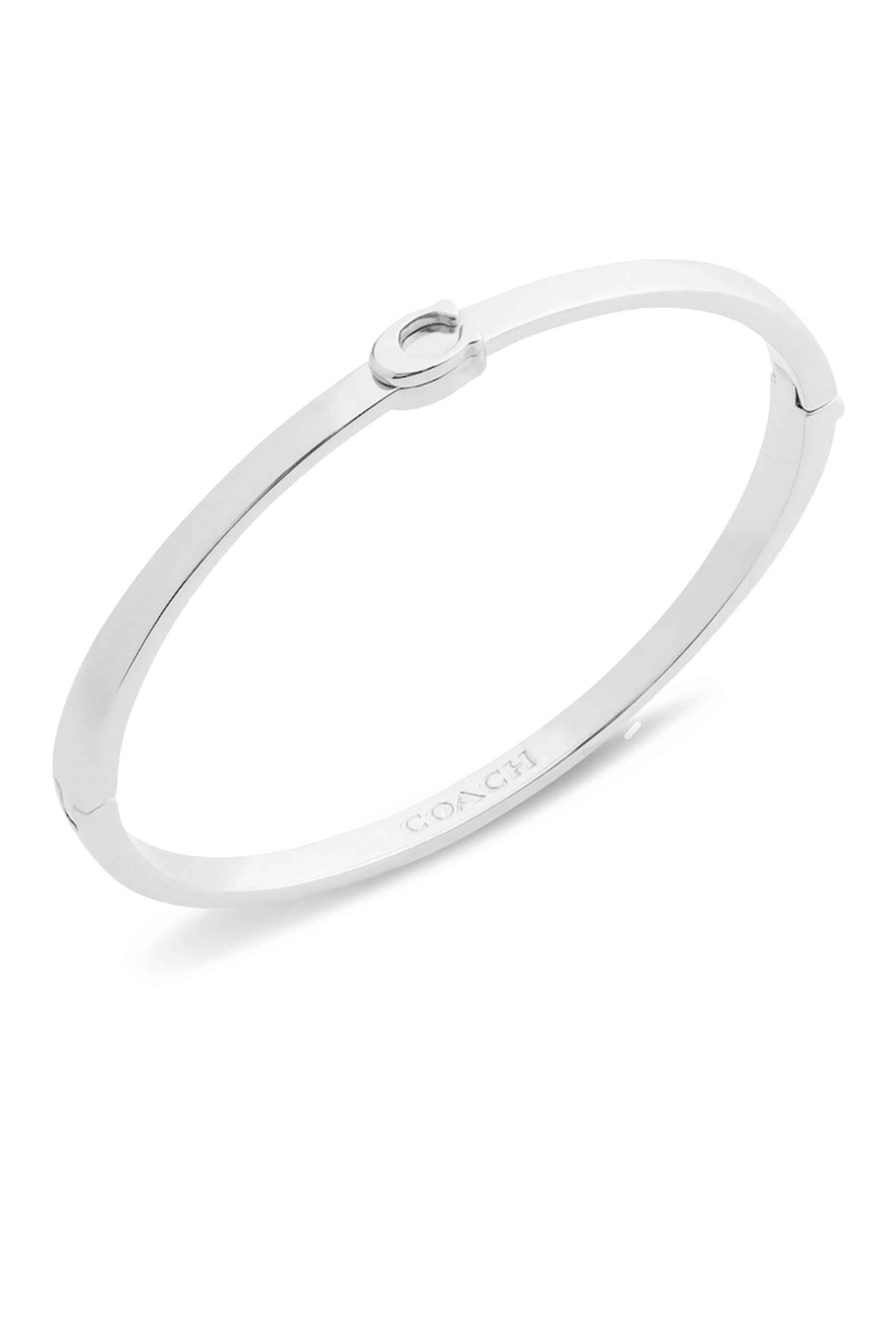 Thin Signature Hinged Bangle, Plated Brass  Cubic Zirconia