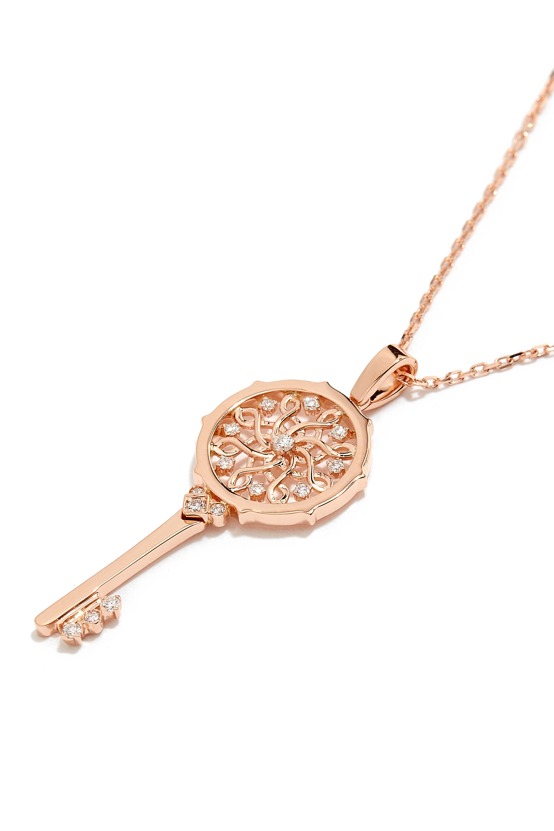 Muftah Turath Small Key Necklace, 18k Pink Gold  Diamonds
