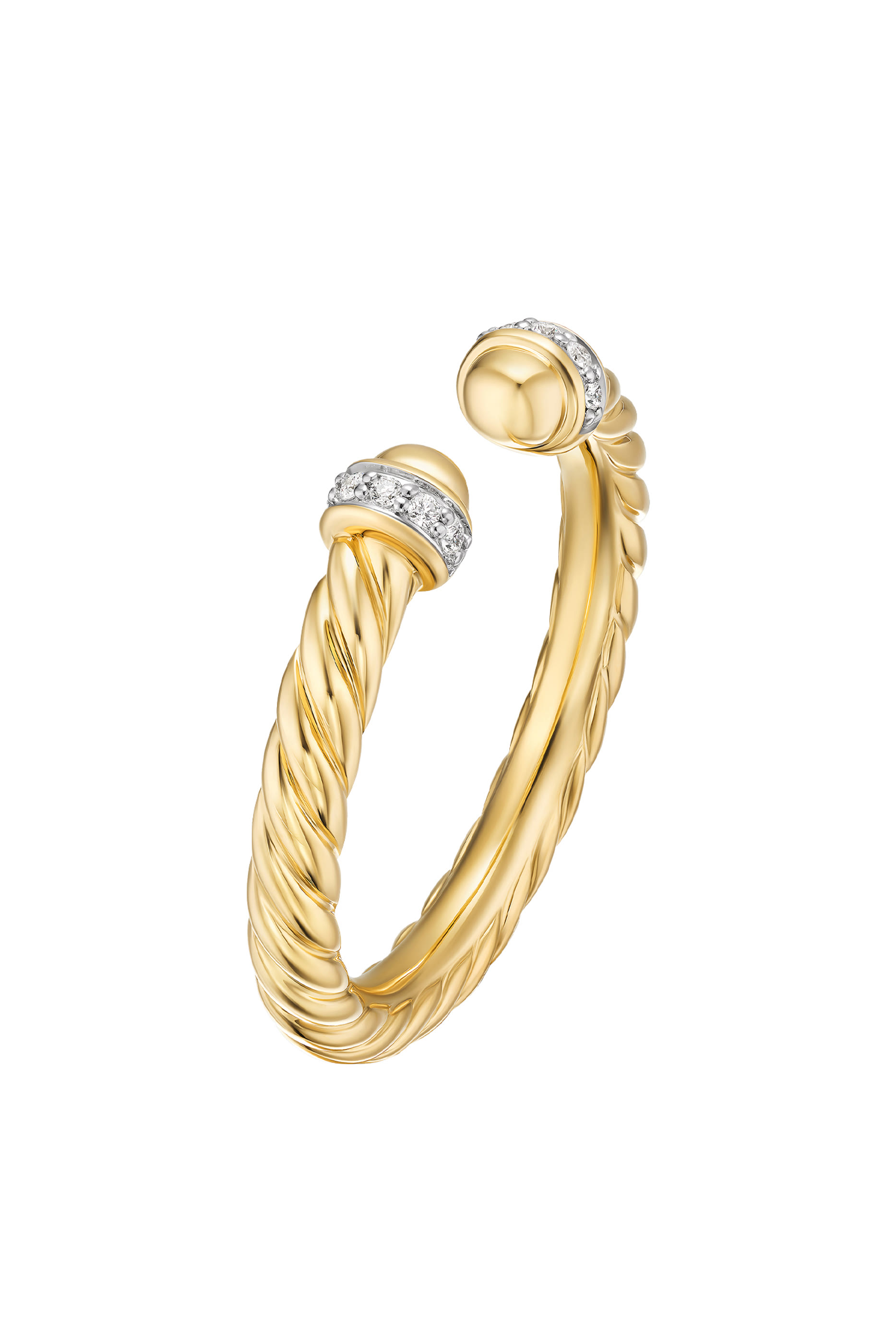 Cable Band Open Ring, 18K Yellow Gold  Diamonds